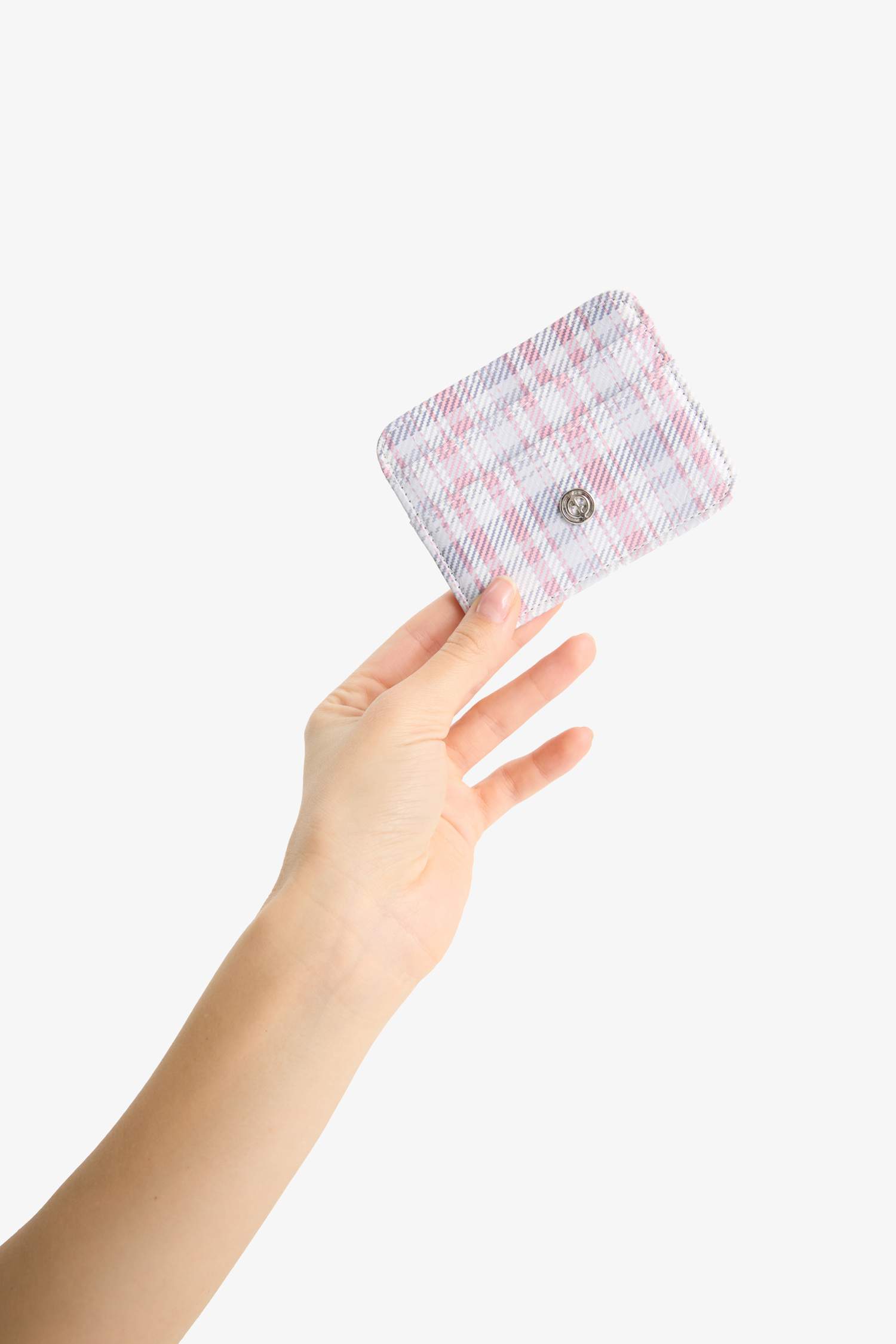 Woman Plaid Faux Leather Business Card Wallet