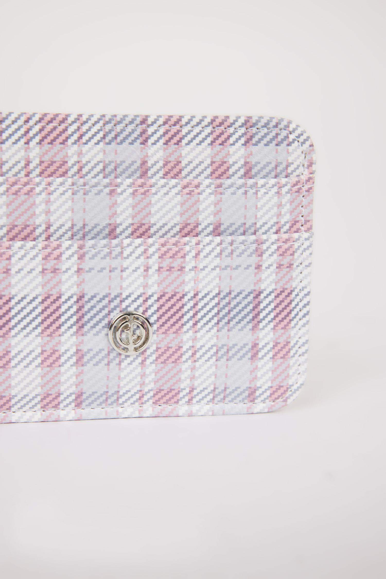 Woman Plaid Faux Leather Business Card Wallet