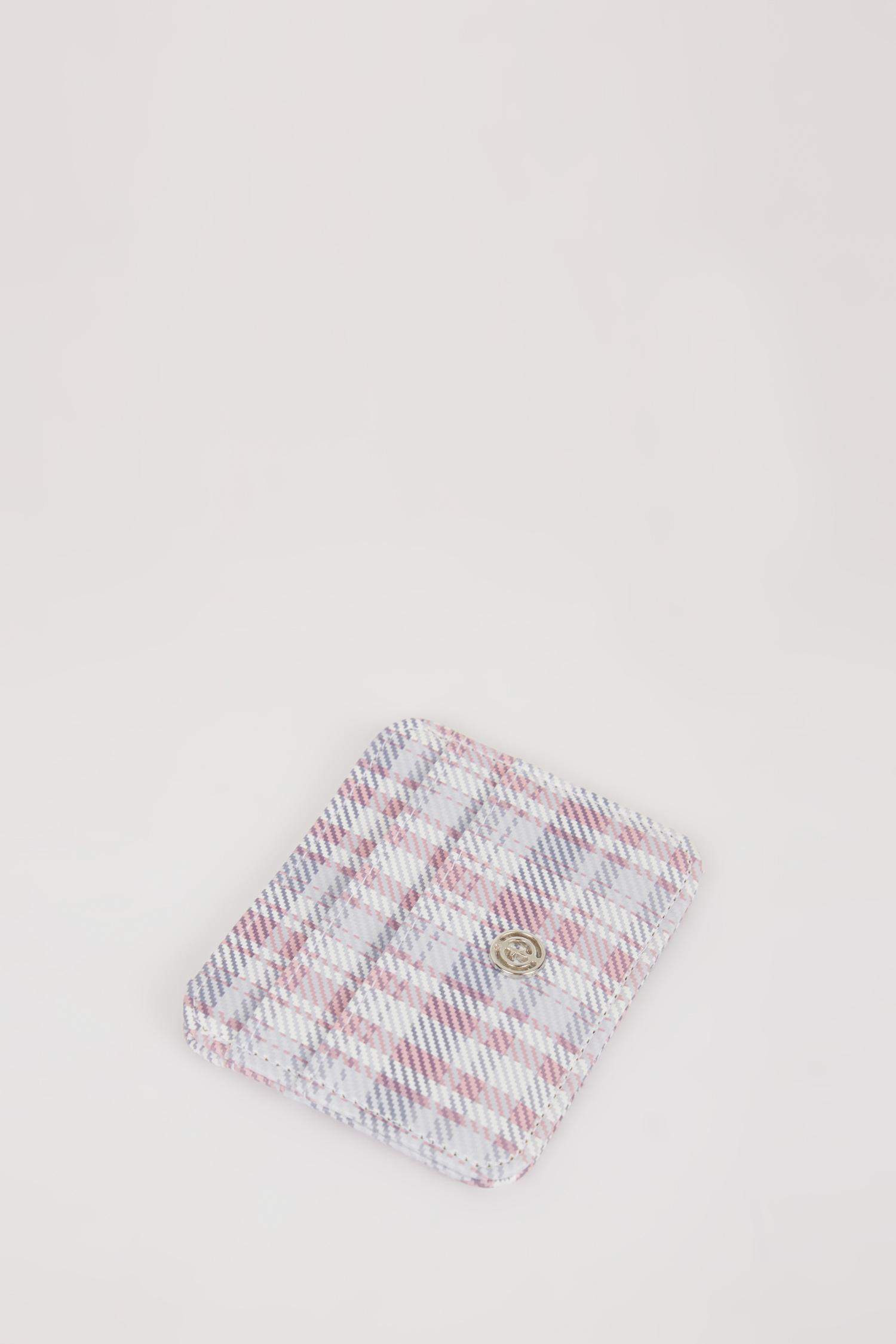 Woman Plaid Faux Leather Business Card Wallet