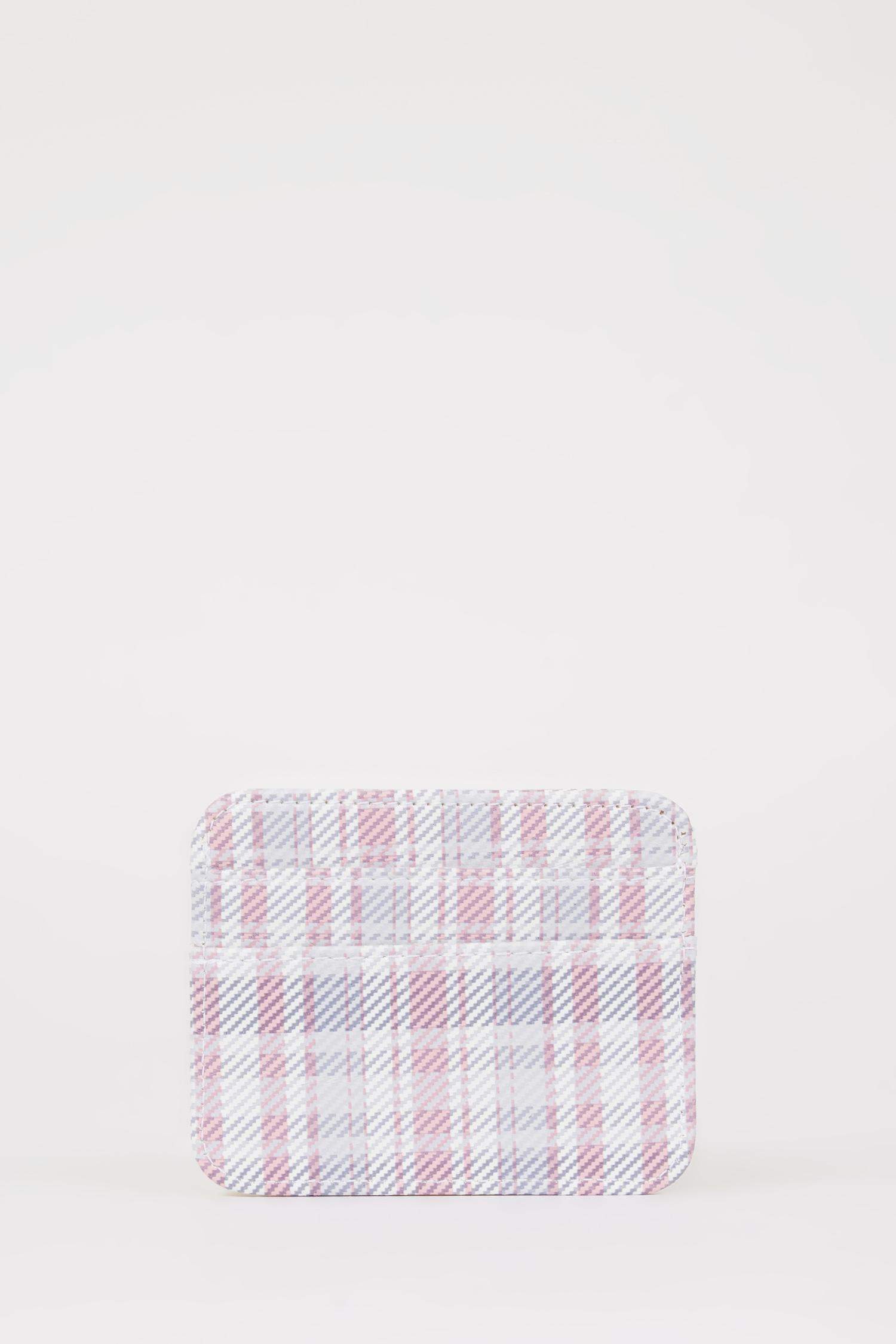 Woman Plaid Faux Leather Business Card Wallet