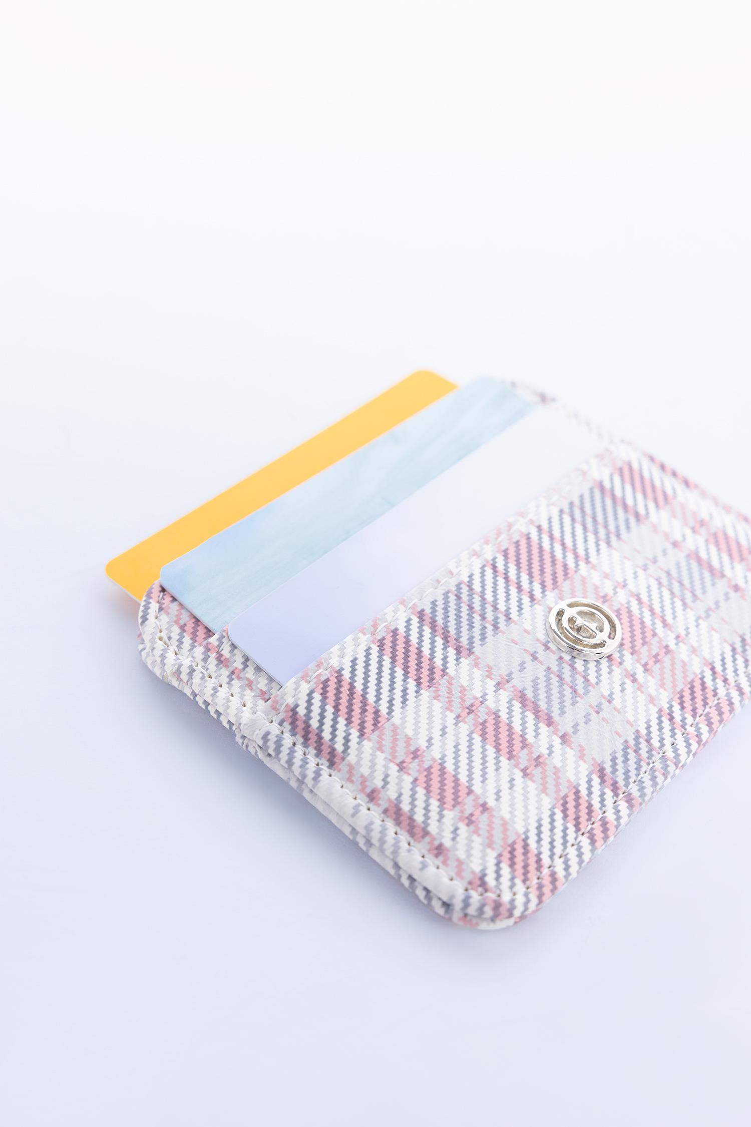 Woman Plaid Faux Leather Business Card Wallet