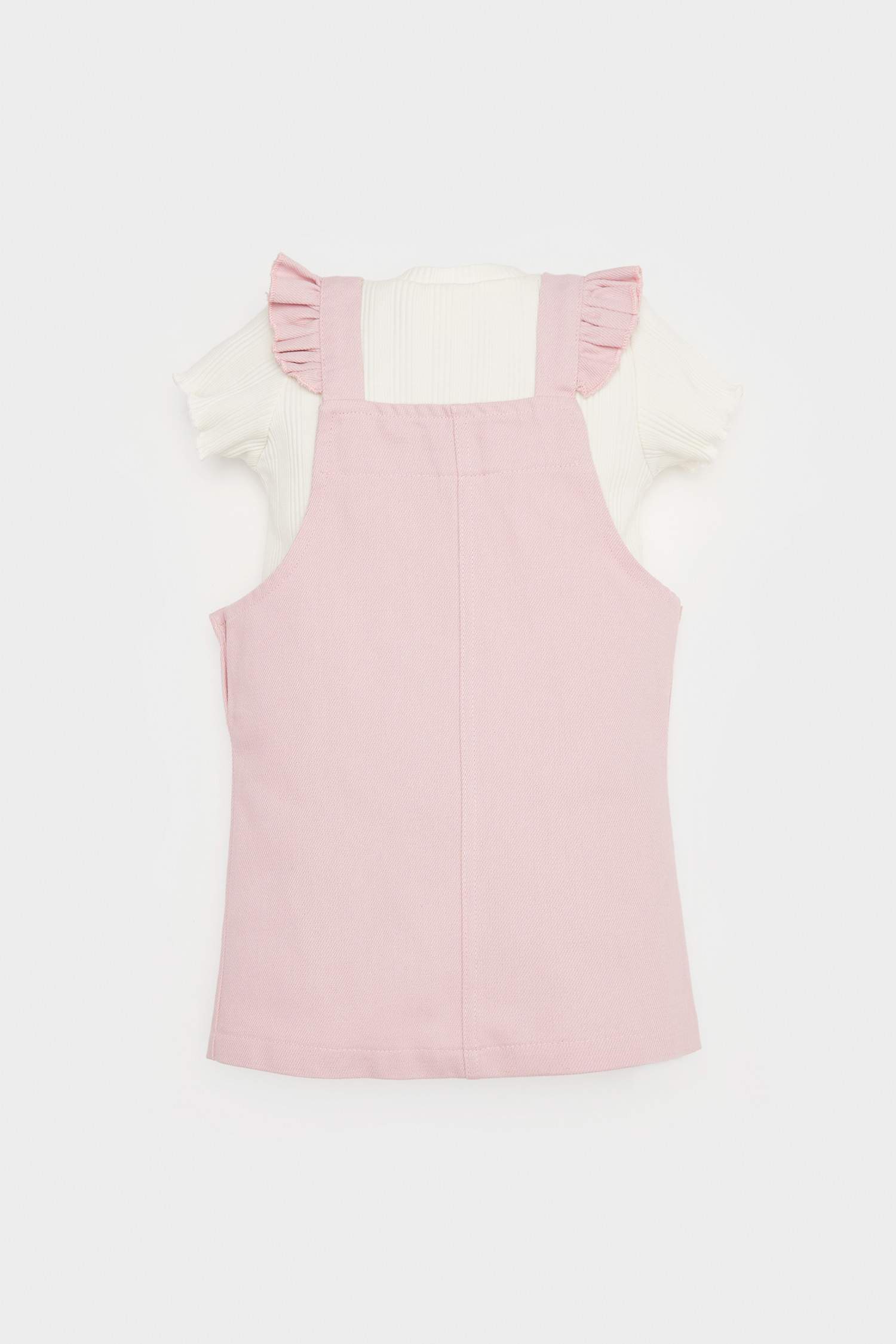 Kız Bebek 2'li Takım Kısa Kollu Tişört Ayarlanabilir Askılı Salopet Elbise