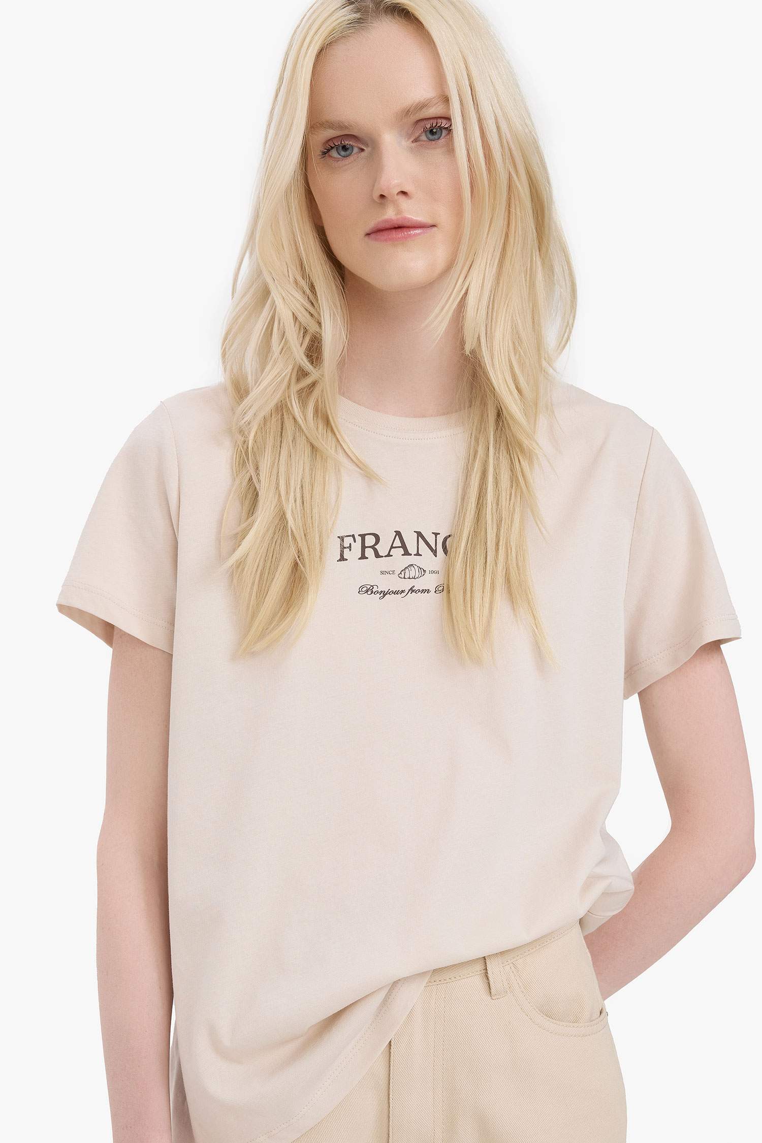 Relax Fit Crew Neck Slogan Printed Cotton Short Sleeve T-Shirt