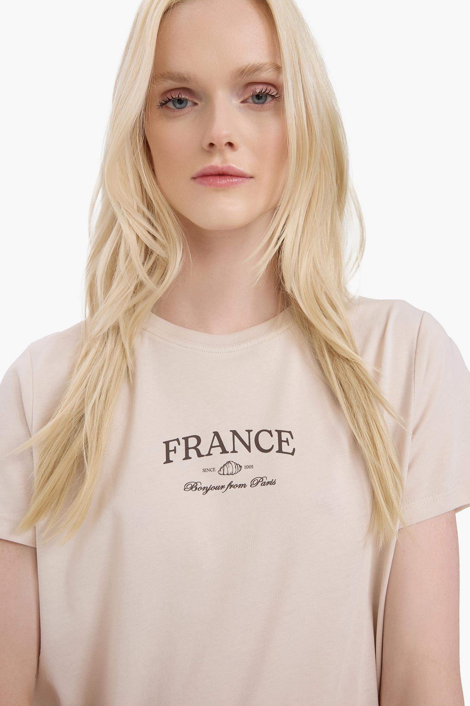 Relax Fit Crew Neck Slogan Printed Cotton Short Sleeve T-Shirt