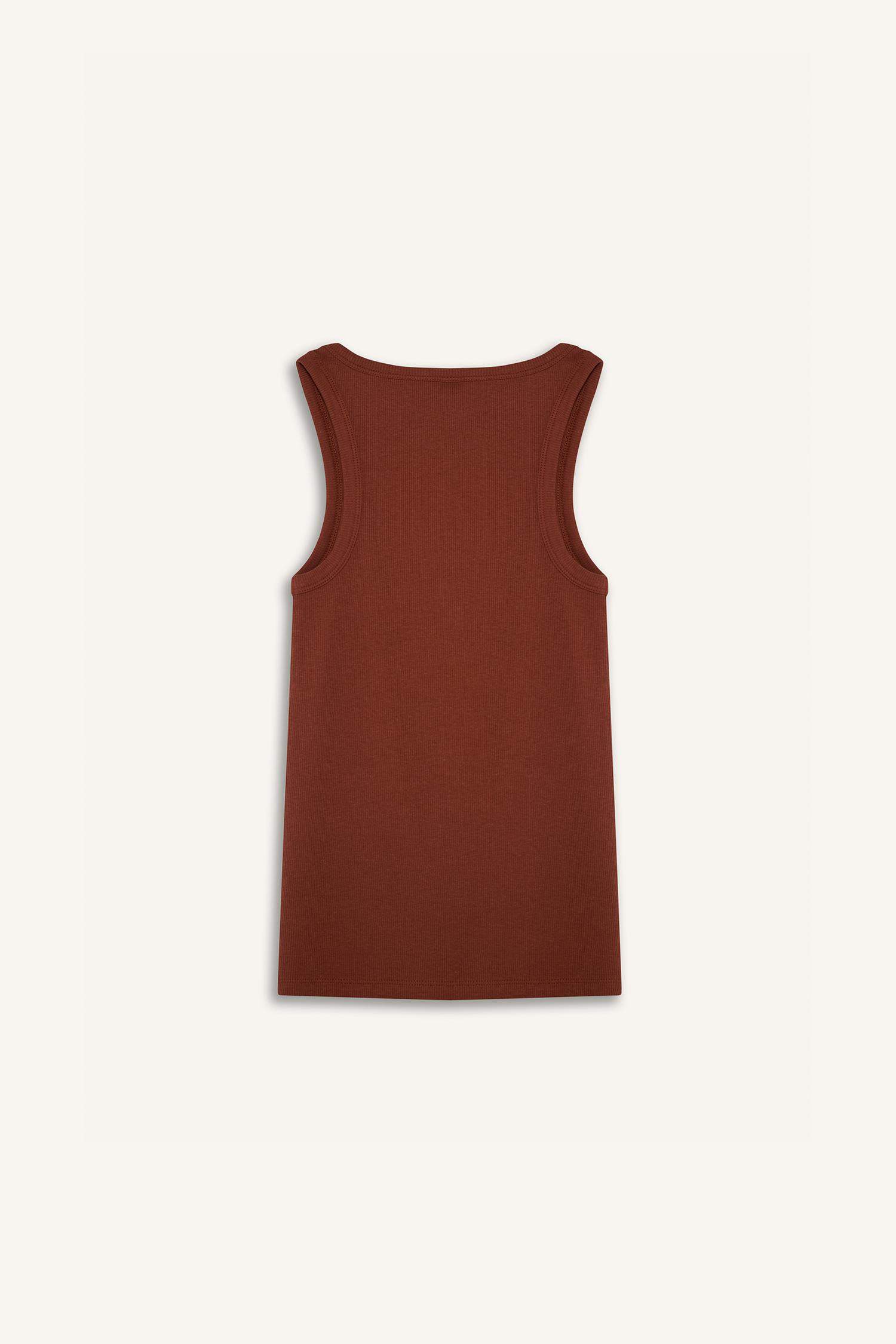 Débardeur slim côtelé basique à col rond