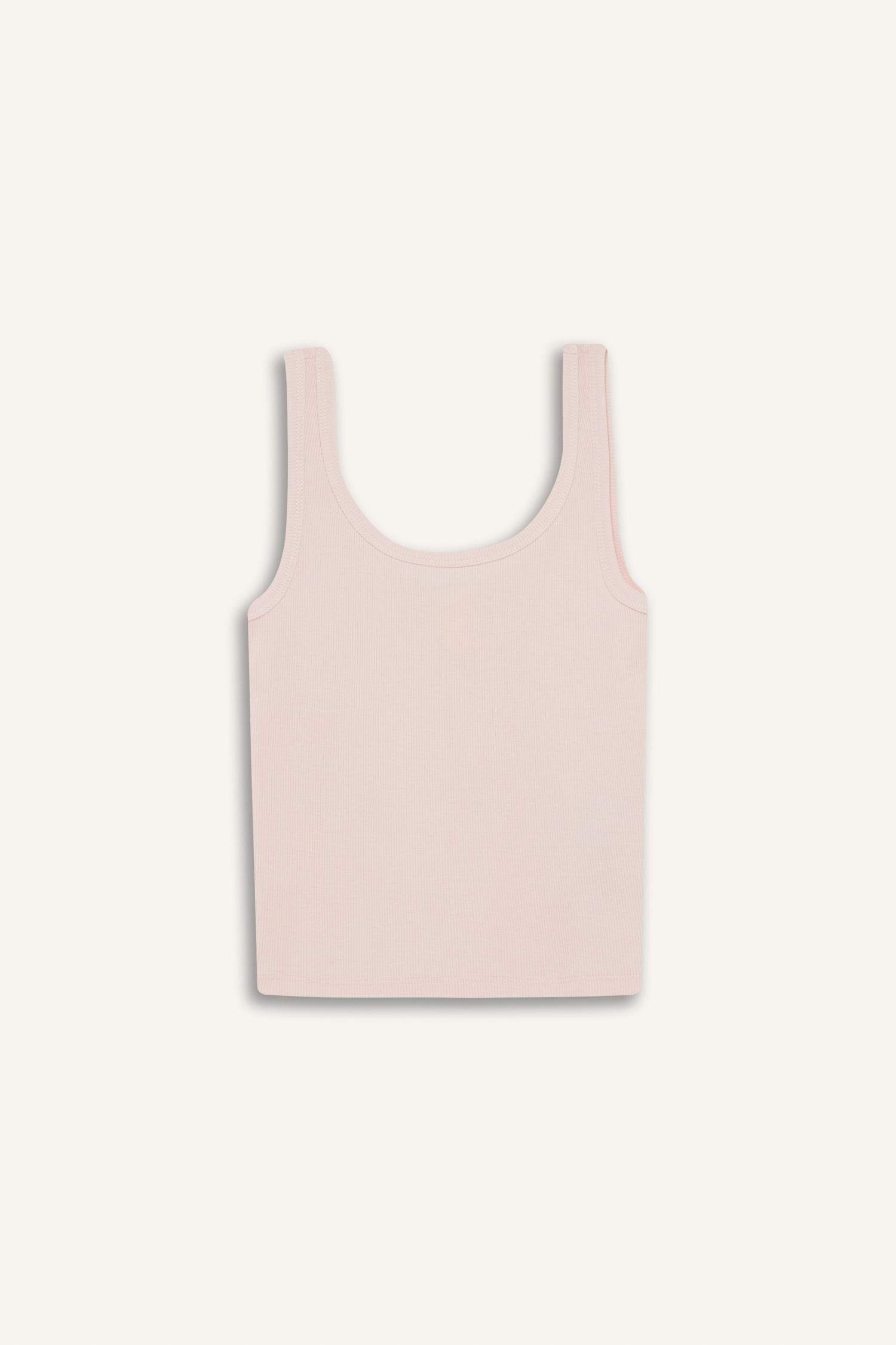 Slim Fit Dar Kesim Basic Düz Yuvarlak Yaka Fitilli Kaşkorse Atlet