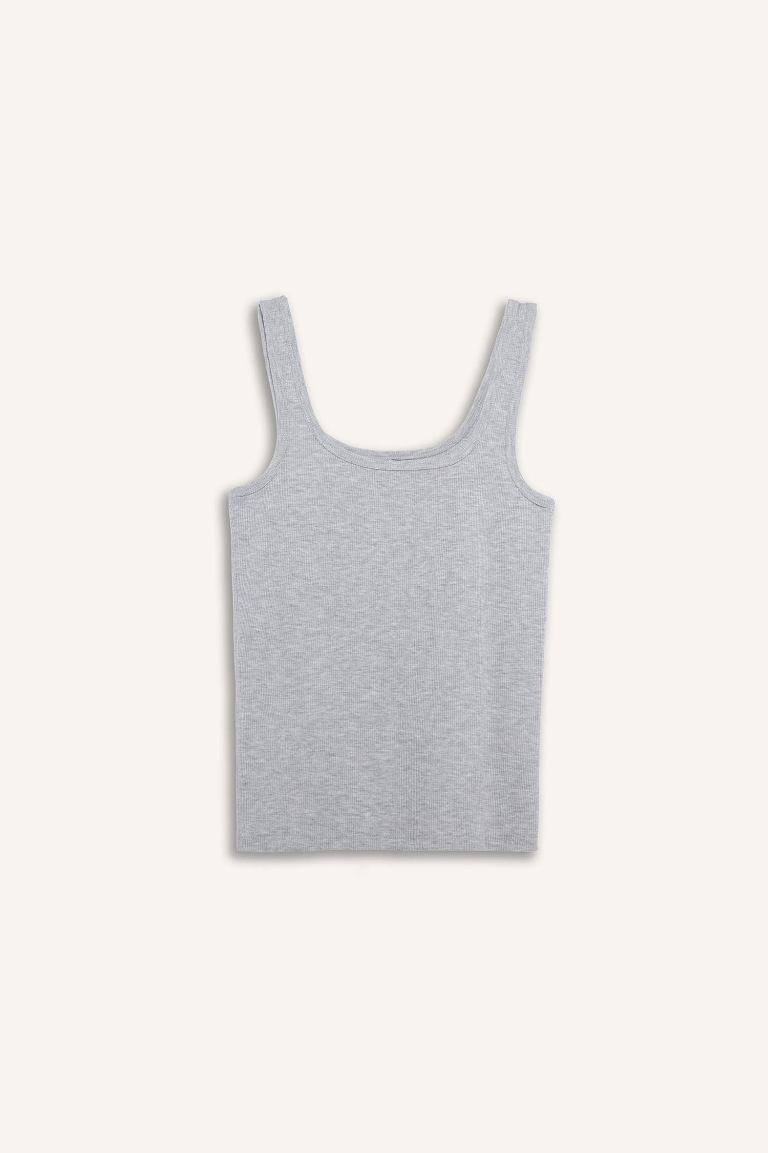 Slim Fit Dar Kesim Basic Düz Yuvarlak Yaka Fitilli Kaşkorse Atlet