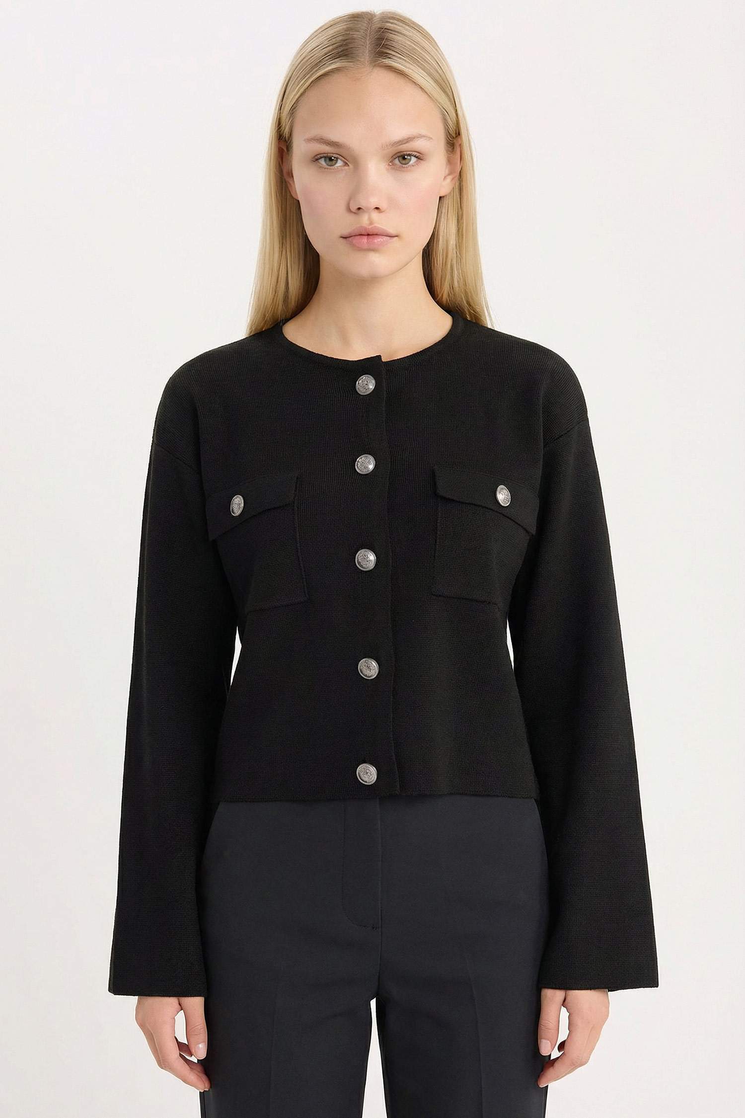 Regular Fit Bisiklet Yaka Düğmeli Triko Hırka