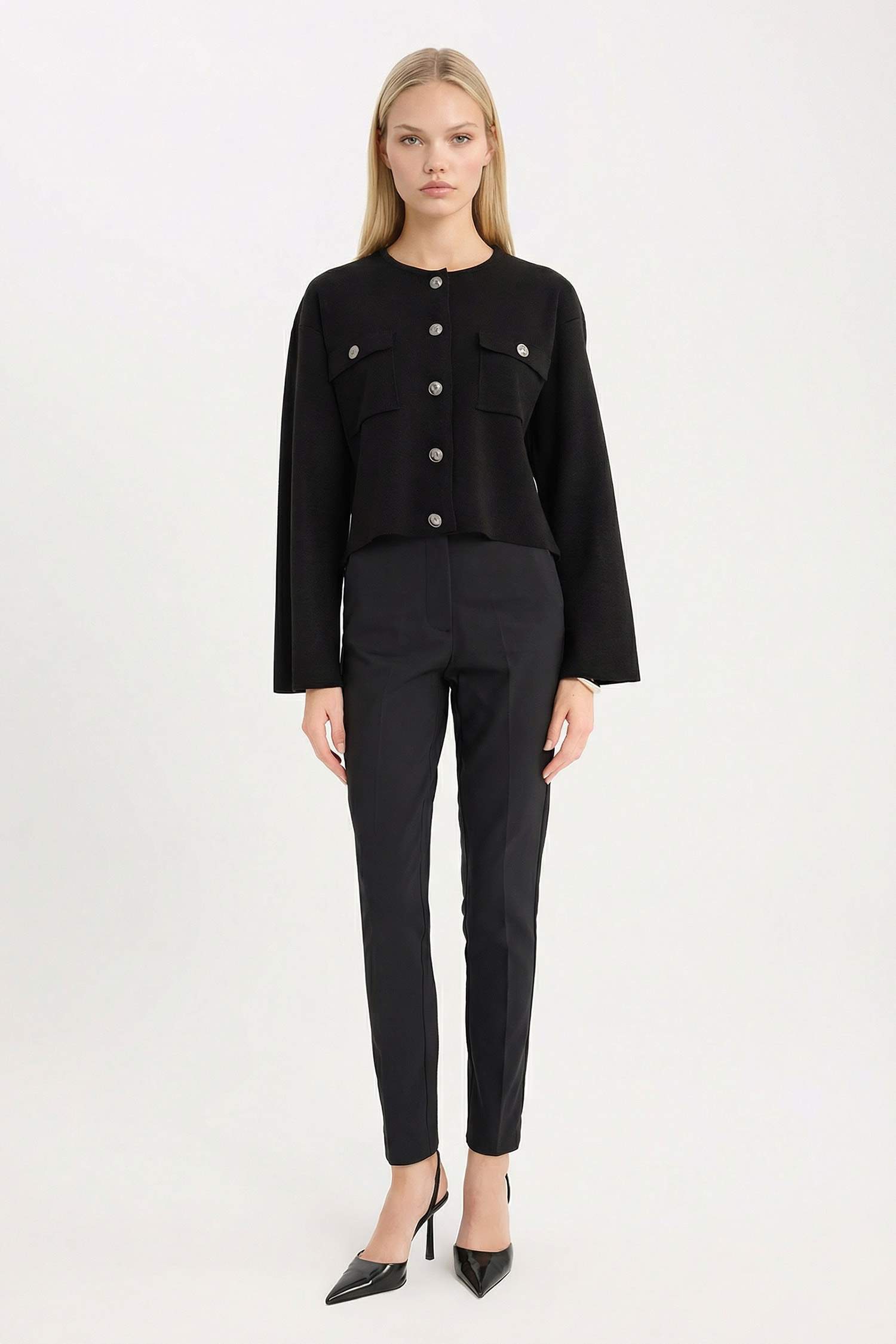 Regular Fit Bisiklet Yaka Düğmeli Triko Hırka