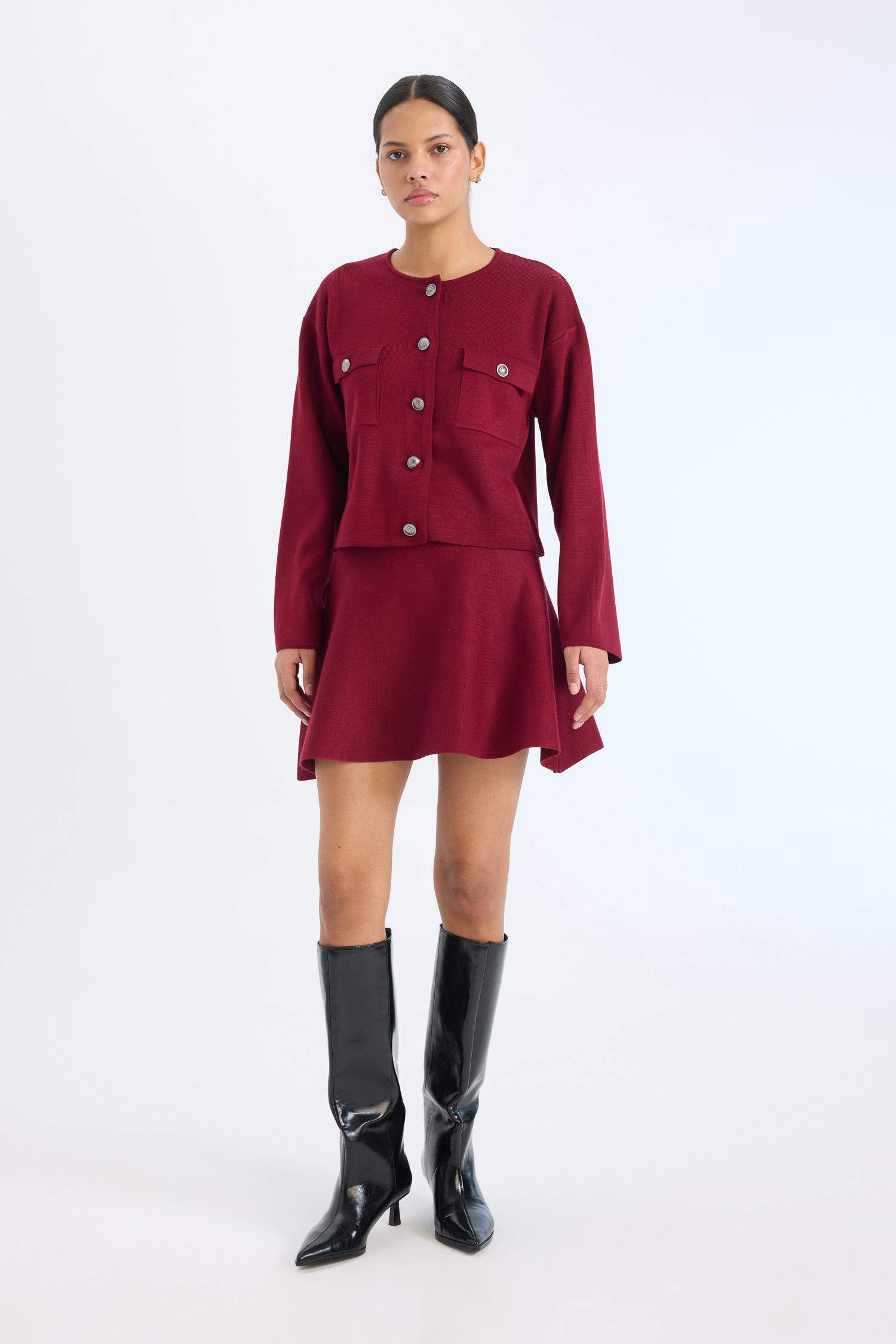 A Form Volanlı Triko Mini Etek