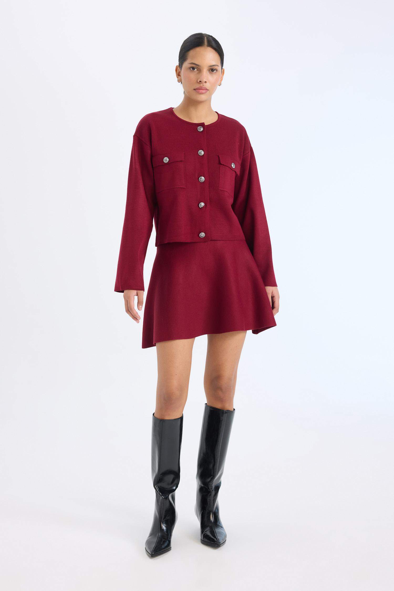 A Form Volanlı Triko Mini Etek