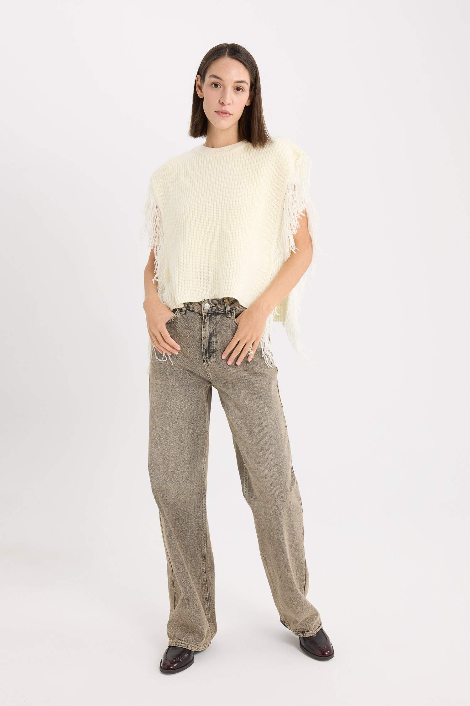 يلك صوف مكشكش محاك قصة مريحة بياخة مستديرة