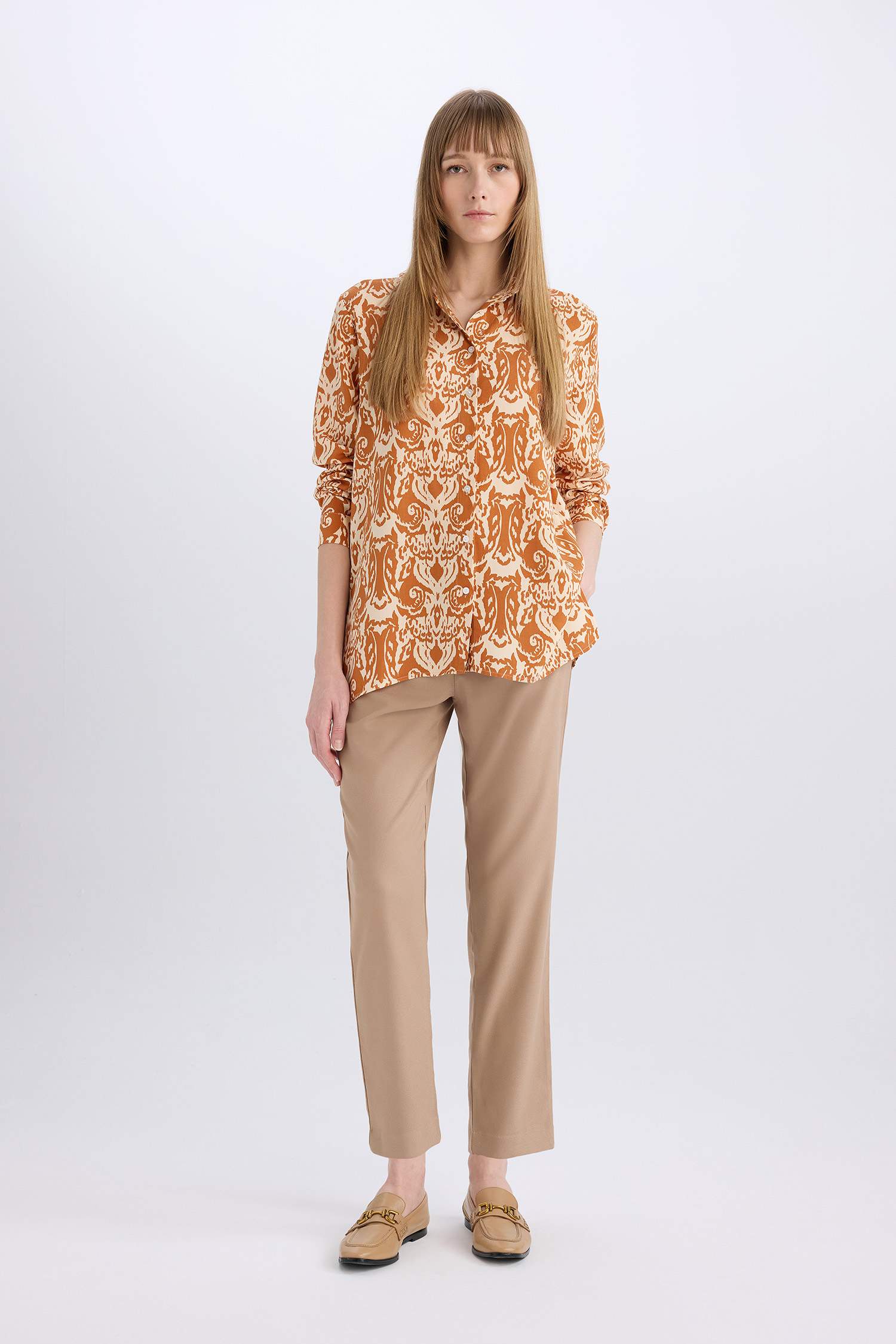 تونيكة كم طويل مطبوعة اوفر سايز برقبة قميص