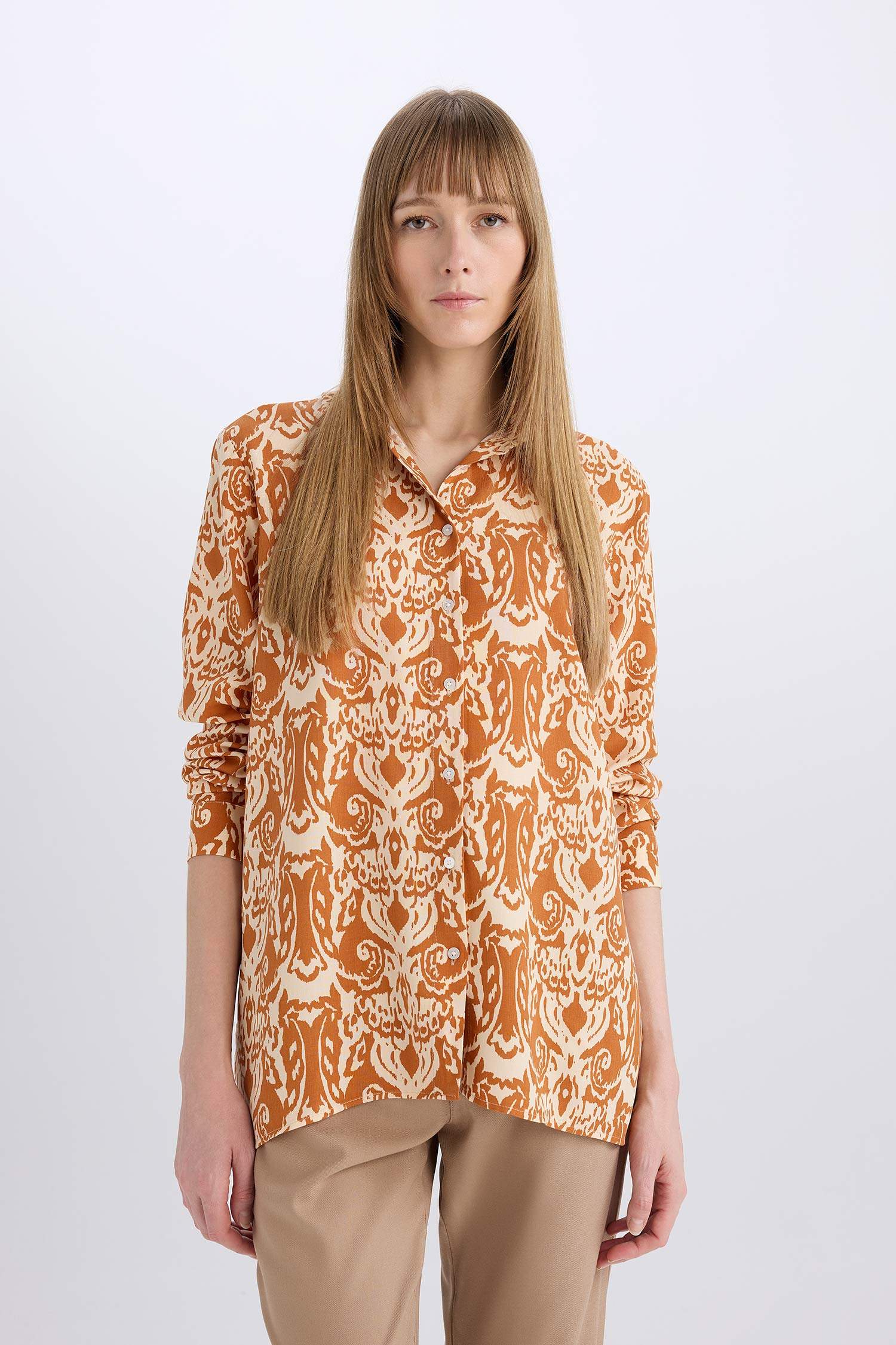 تونيكة كم طويل مطبوعة اوفر سايز برقبة قميص