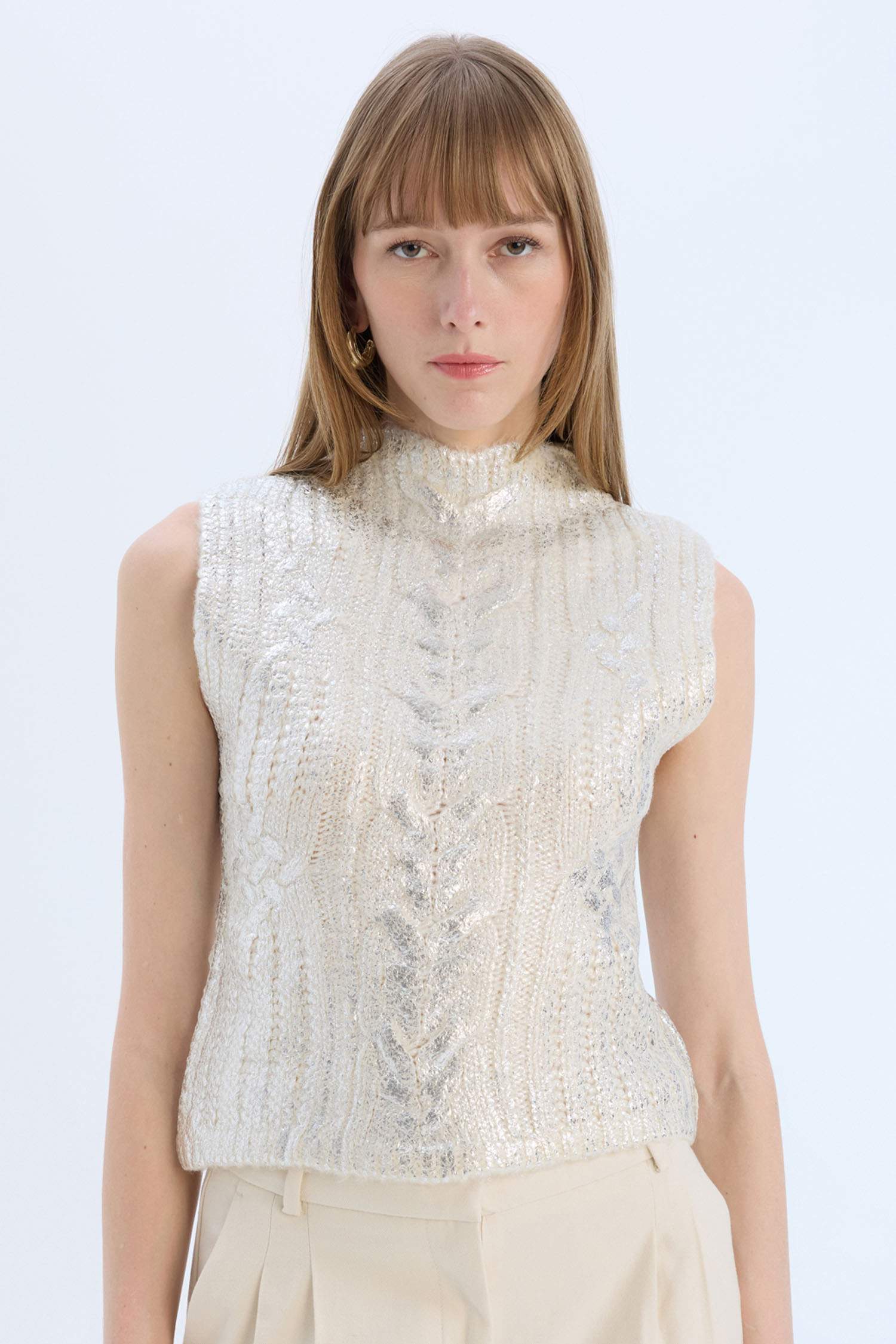 Regular Fit Yarım Balıkçı Yaka Parlak Triko Süveter