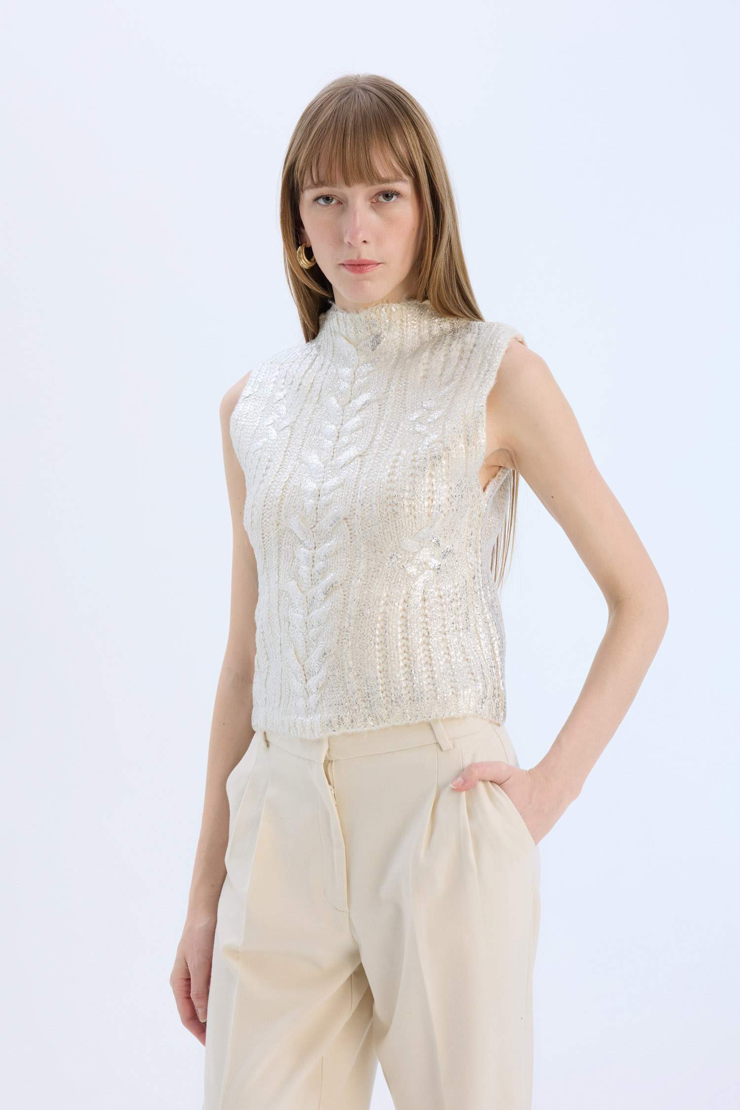 Regular Fit Yarım Balıkçı Yaka Parlak Triko Süveter