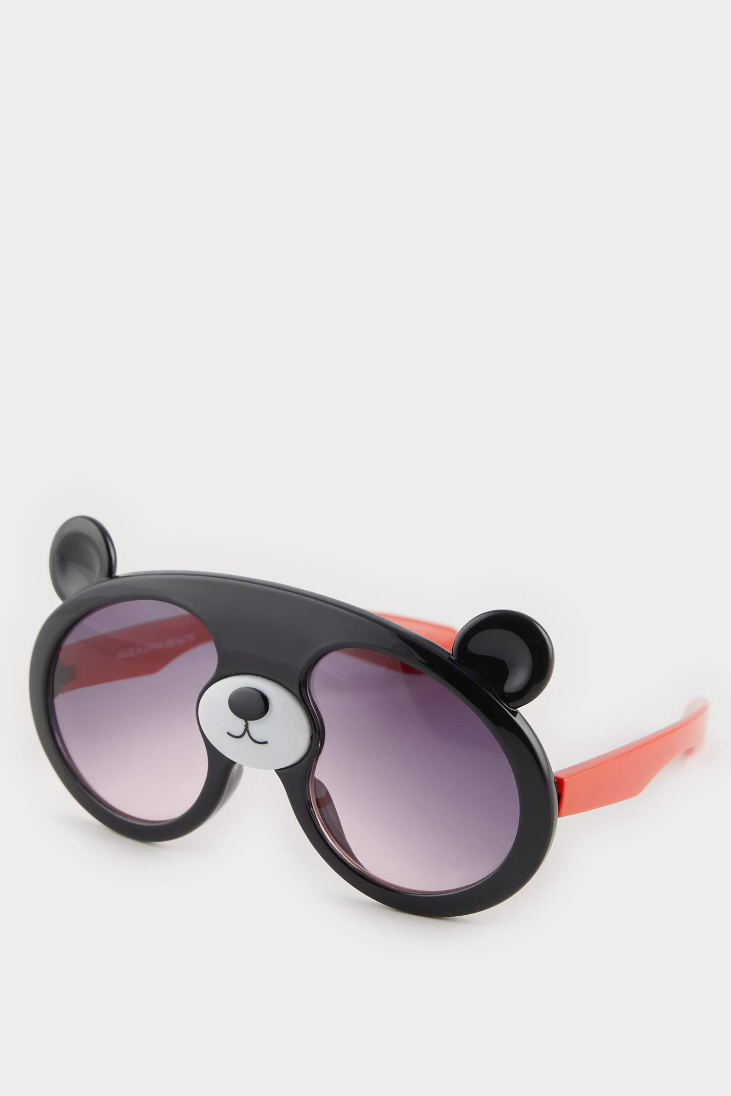 Lunettes de soleil rondes cadre en plastique noir motif ourson pour garçon