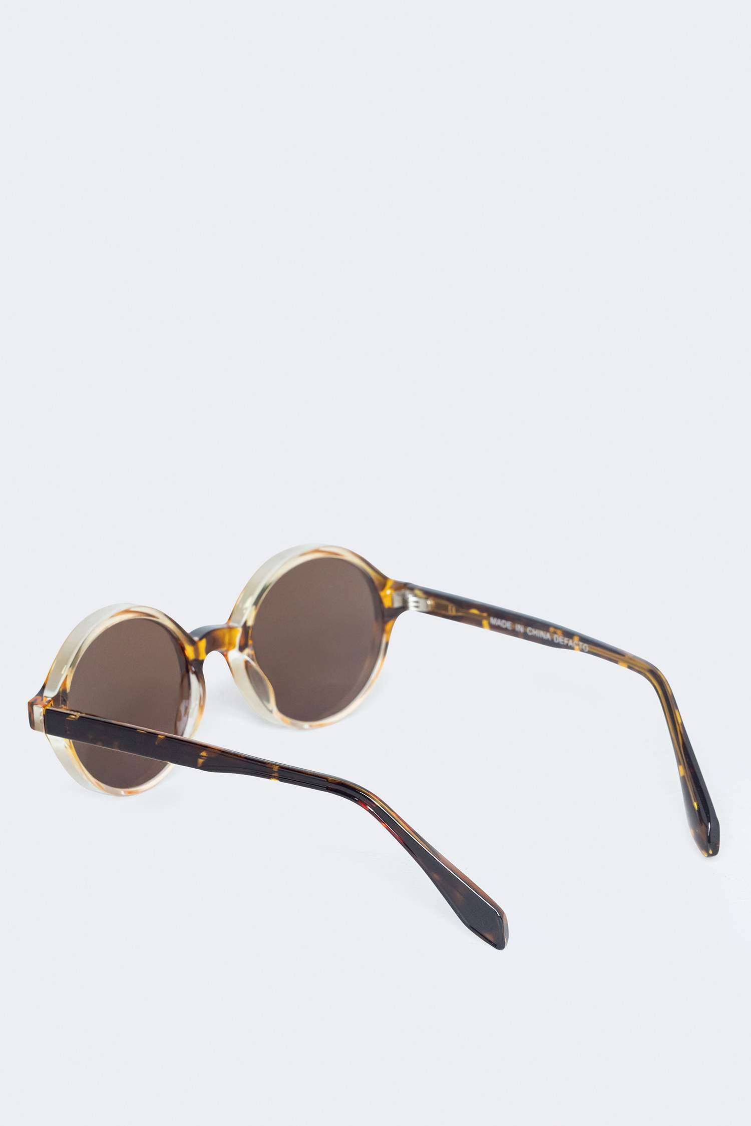 Man Round Brown Plastic Frame Brown Lens Sunglasses