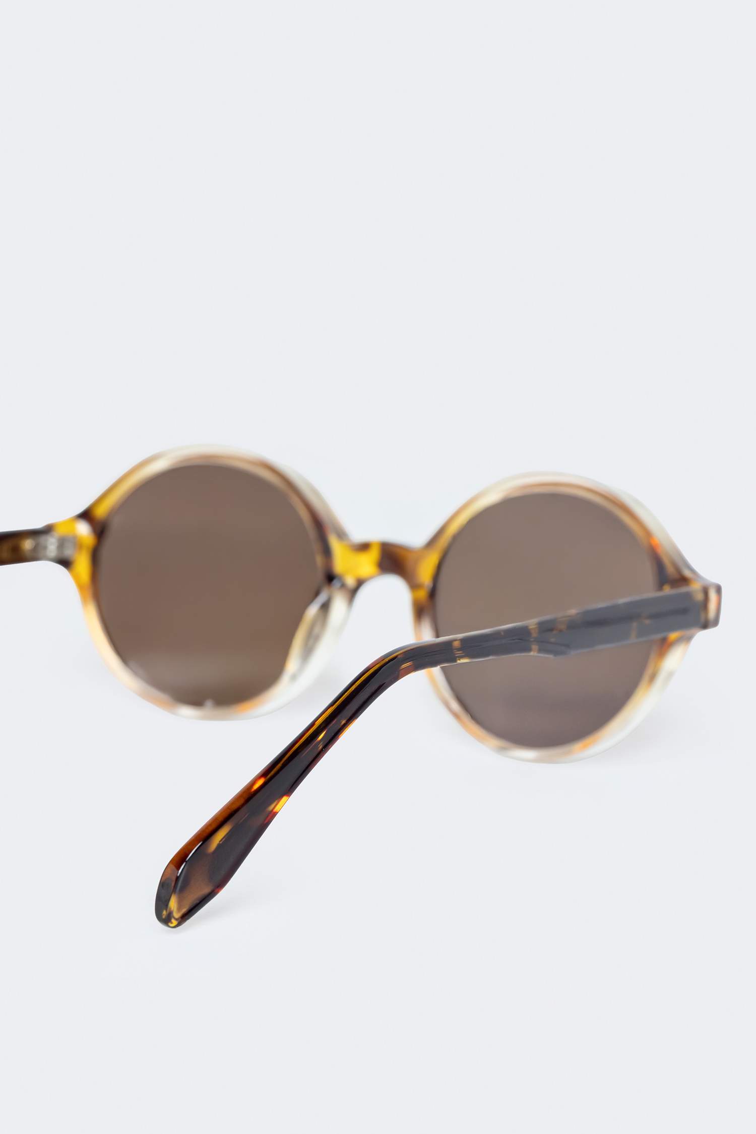Man Round Brown Plastic Frame Brown Lens Sunglasses