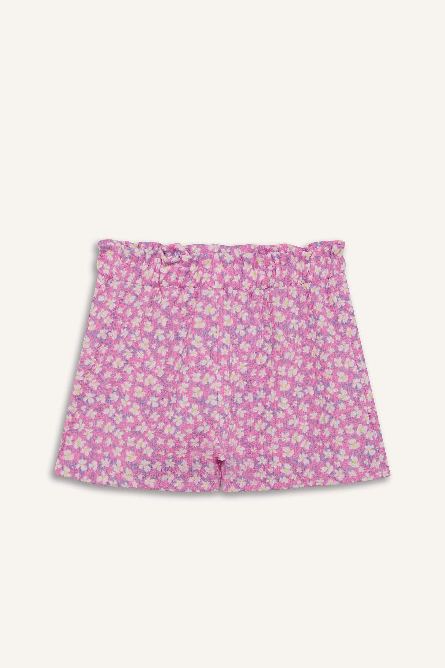 Kız Çocuk Desenli Beli Lastikli Şort