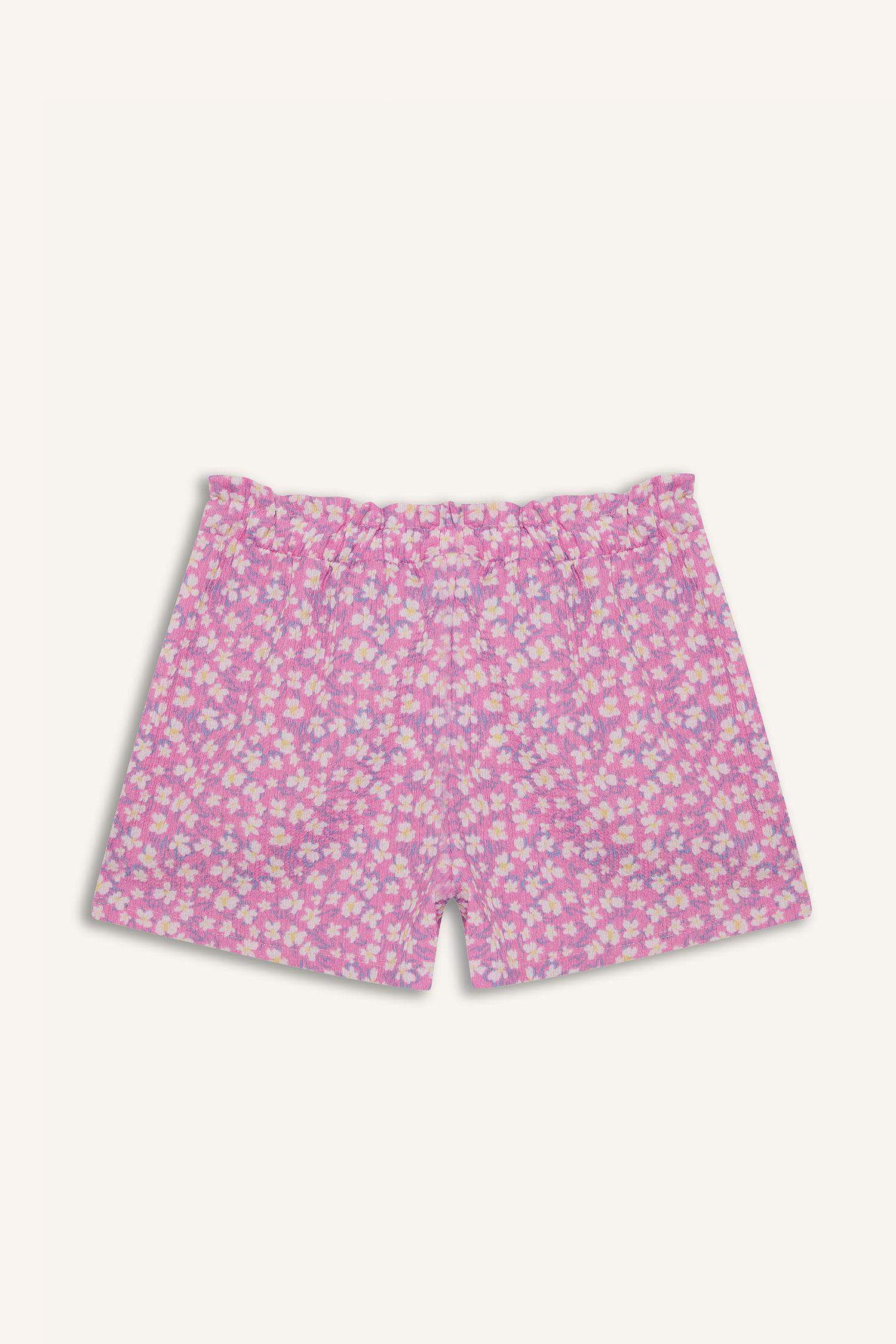 Kız Çocuk Desenli Beli Lastikli Şort