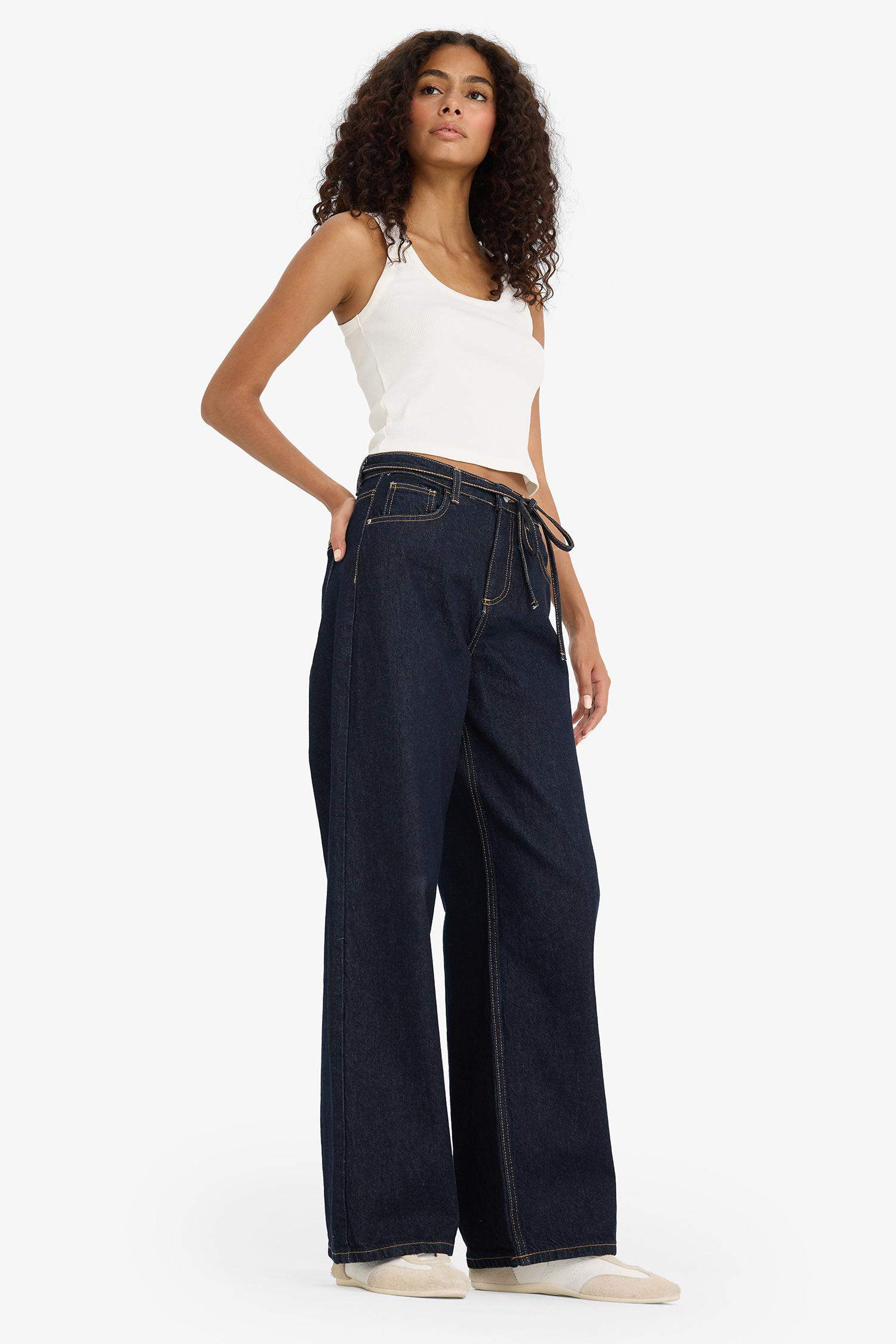 Wide Leg Geniş Paça Bağcıklı Uzun Jean Pantolon