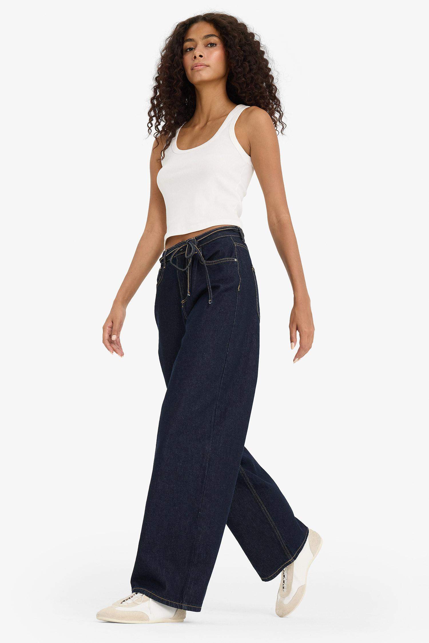 Wide Leg Geniş Paça Bağcıklı Uzun Jean Pantolon