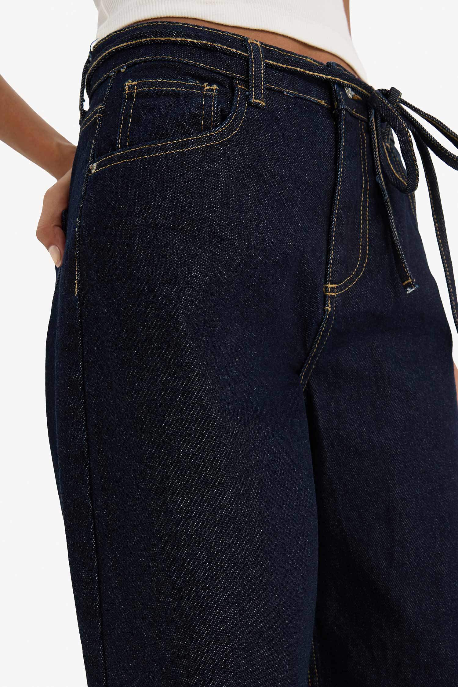 Wide Leg Geniş Paça Bağcıklı Uzun Jean Pantolon