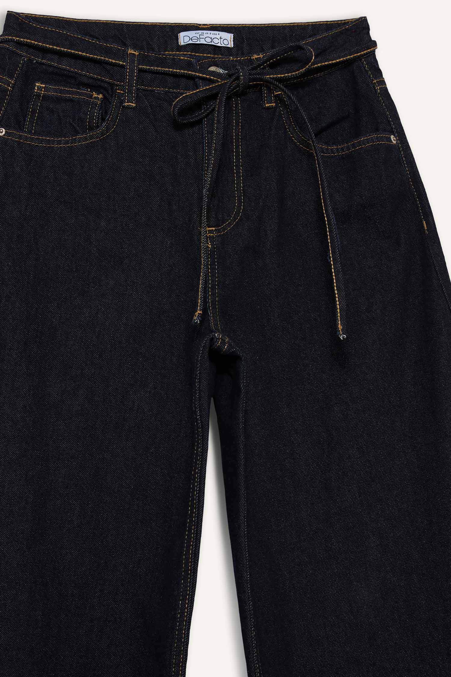 Wide Leg Geniş Paça Bağcıklı Uzun Jean Pantolon