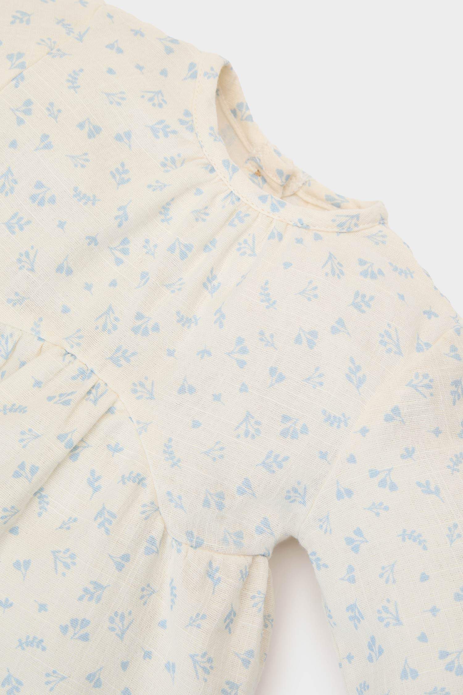 Kız Bebek 2'li Takım Çiçekli Müslin Uzun Kollu Bluz Beli Lastikli Geniş Bol Paça Pantolon