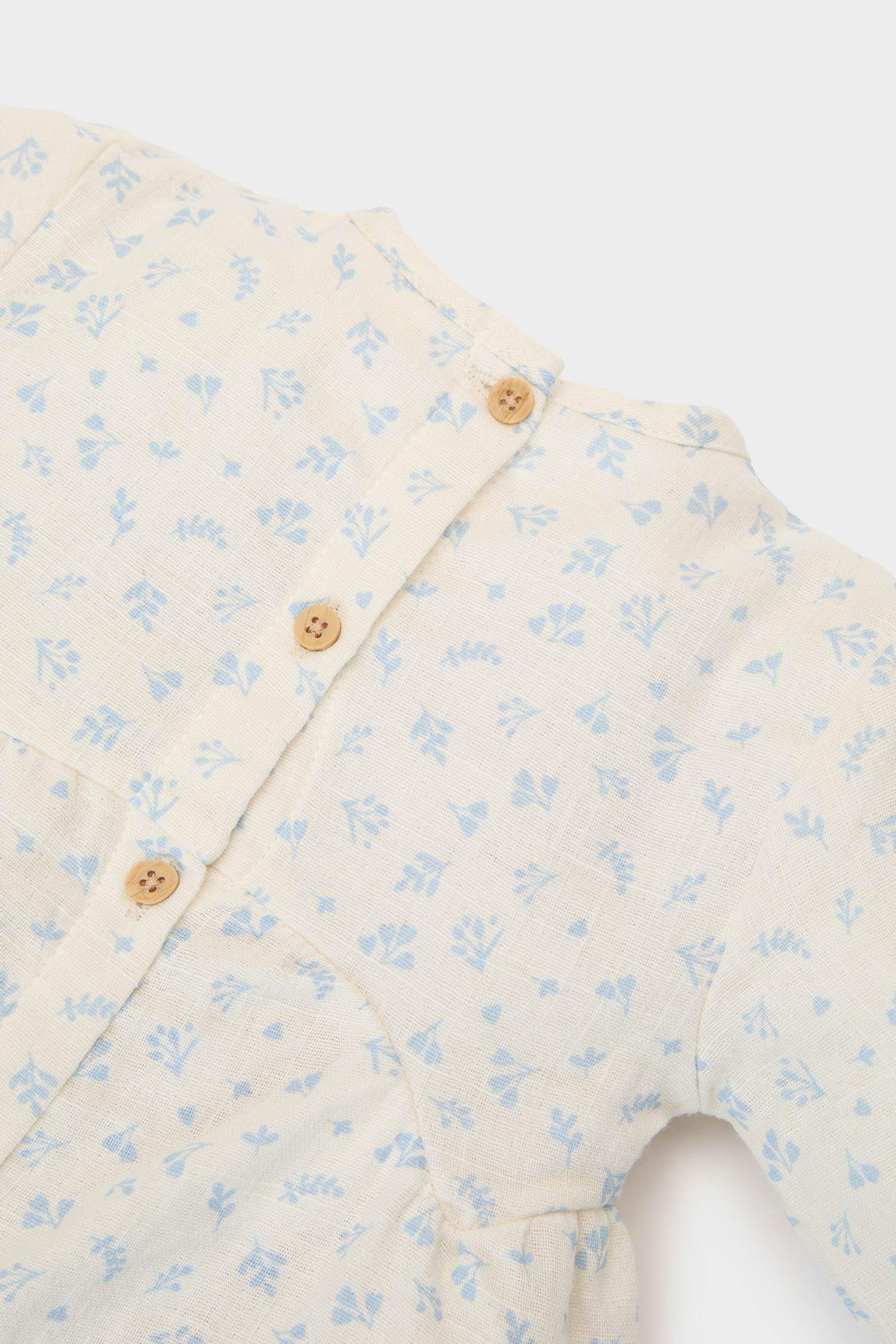 Kız Bebek 2'li Takım Çiçekli Müslin Uzun Kollu Bluz Beli Lastikli Geniş Bol Paça Pantolon