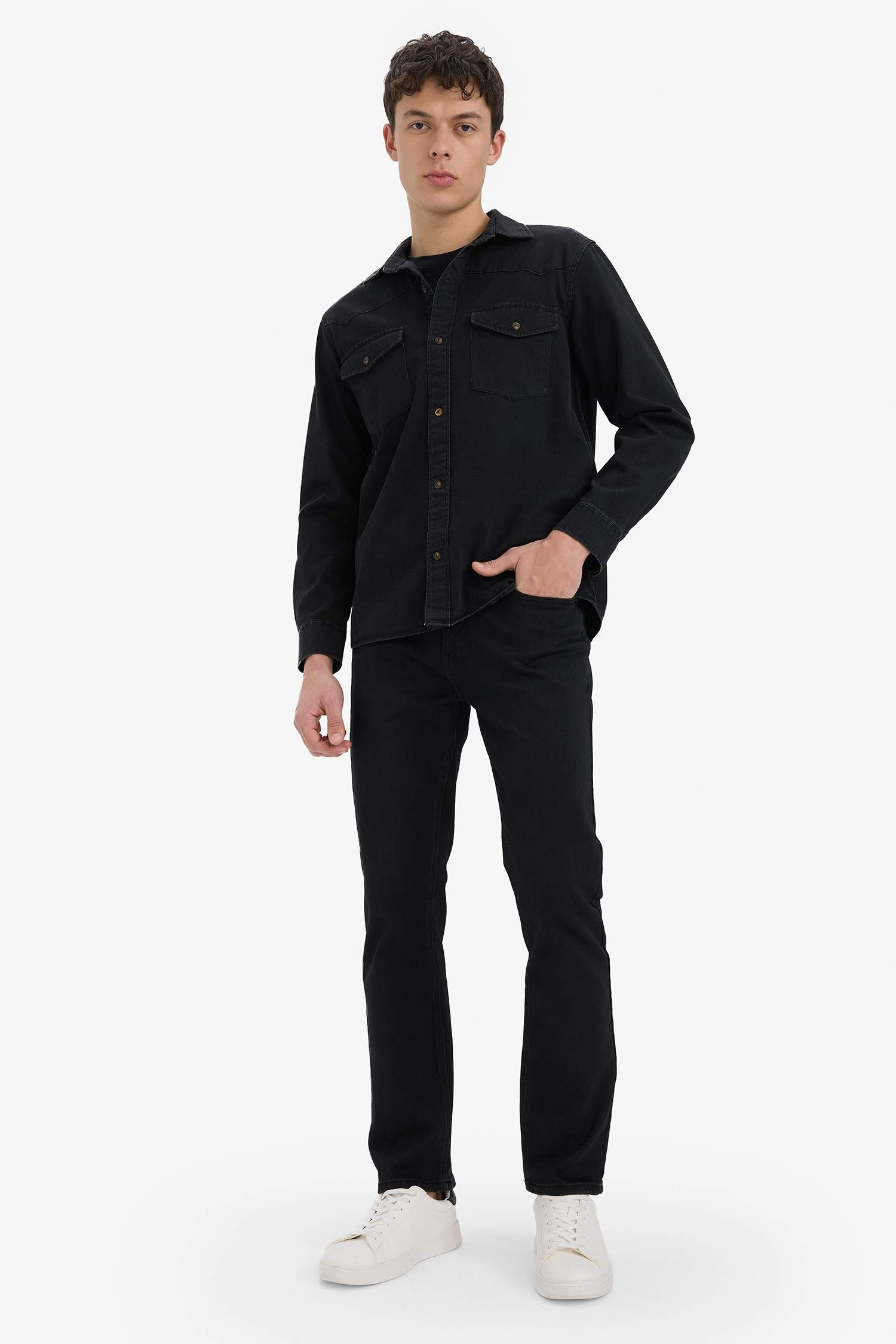 %100 Pamuk Regular Fit Jean Uzun Kollu İnce Gömlek