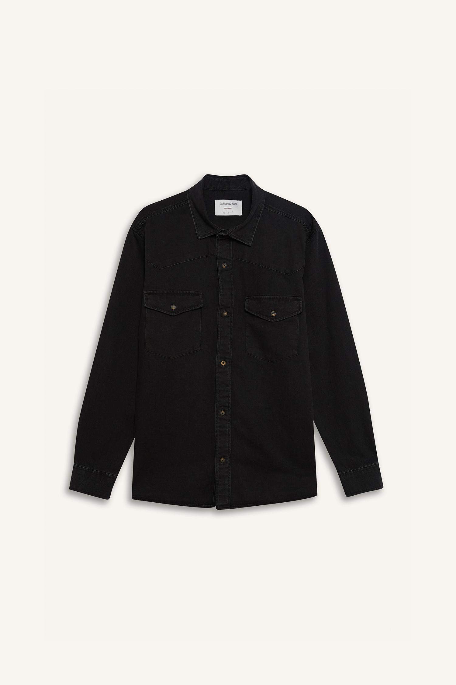 %100 Pamuk Regular Fit Jean Uzun Kollu İnce Gömlek