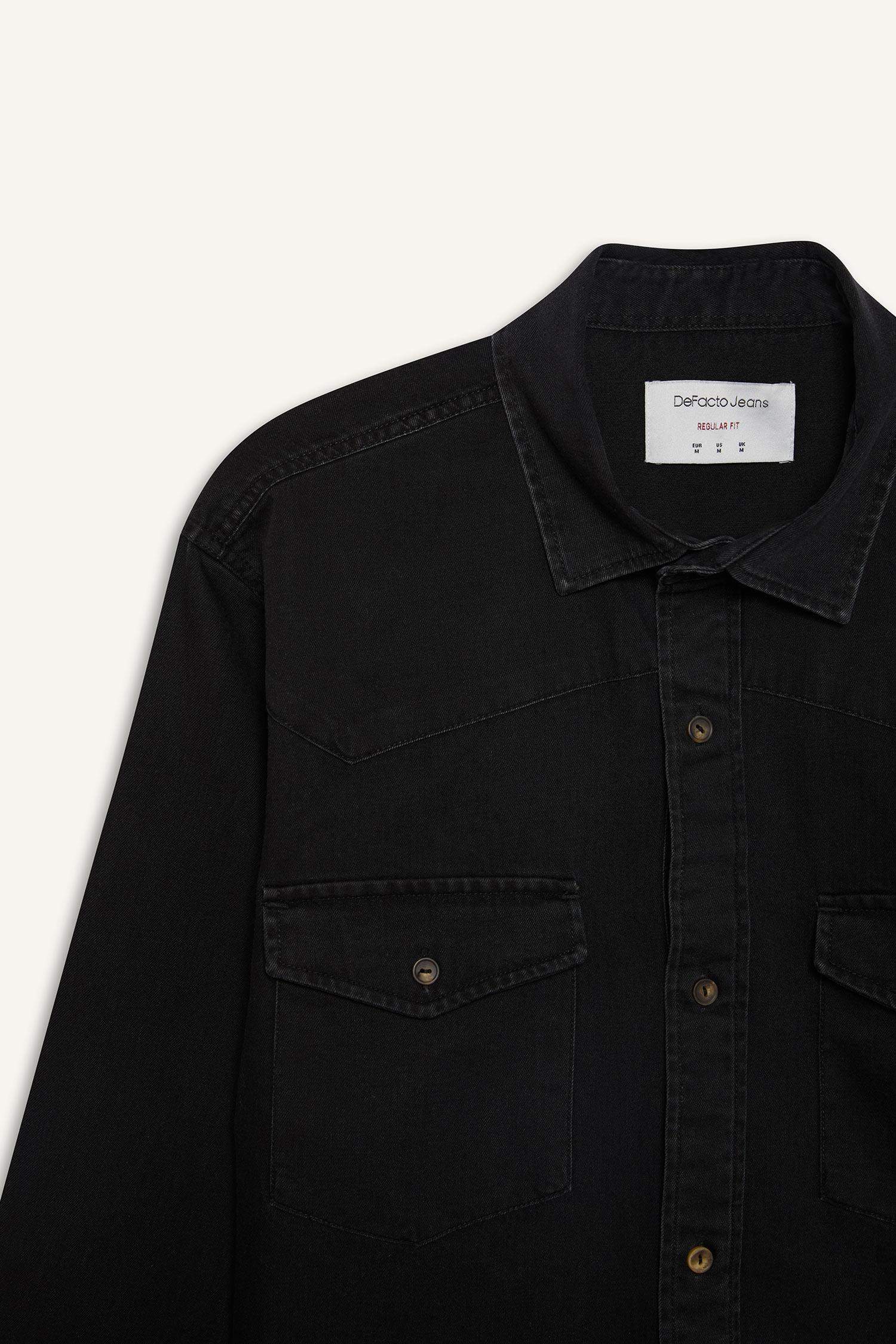 %100 Pamuk Regular Fit Jean Uzun Kollu İnce Gömlek