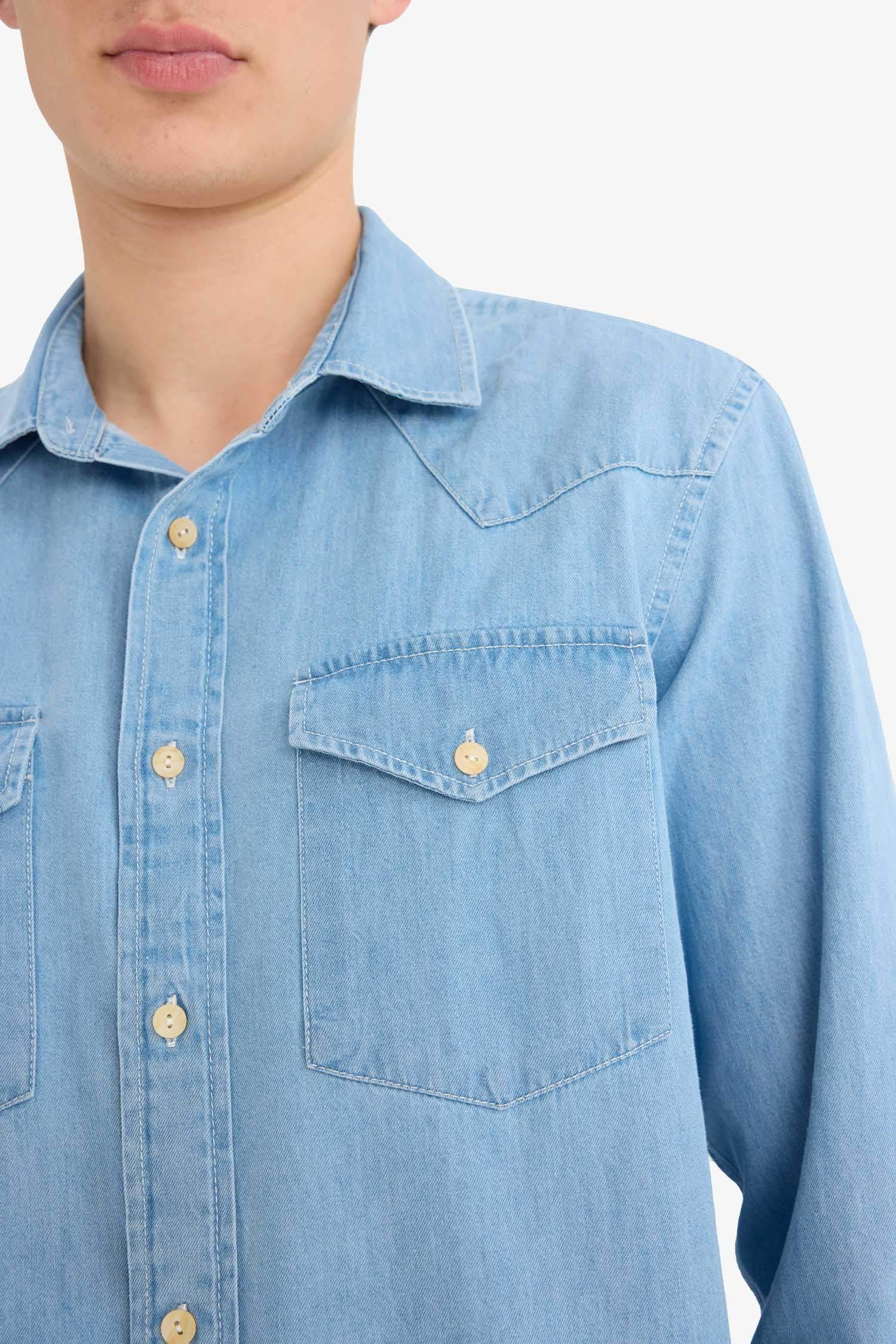 قميص جينز ردن طويل قصة عادية