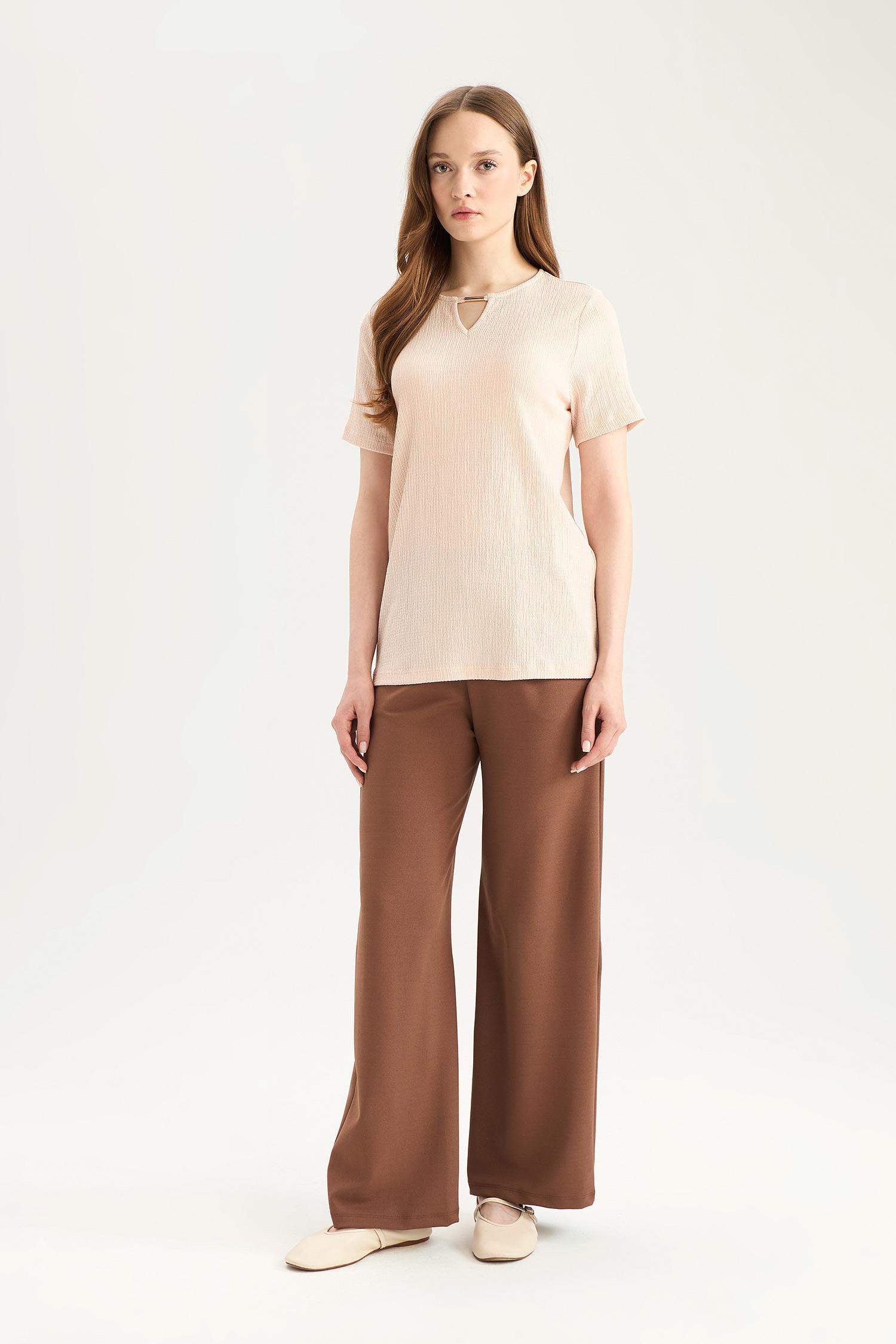 Regular Fit Cepli Krep Geniş Paça Palazzo Pantolon