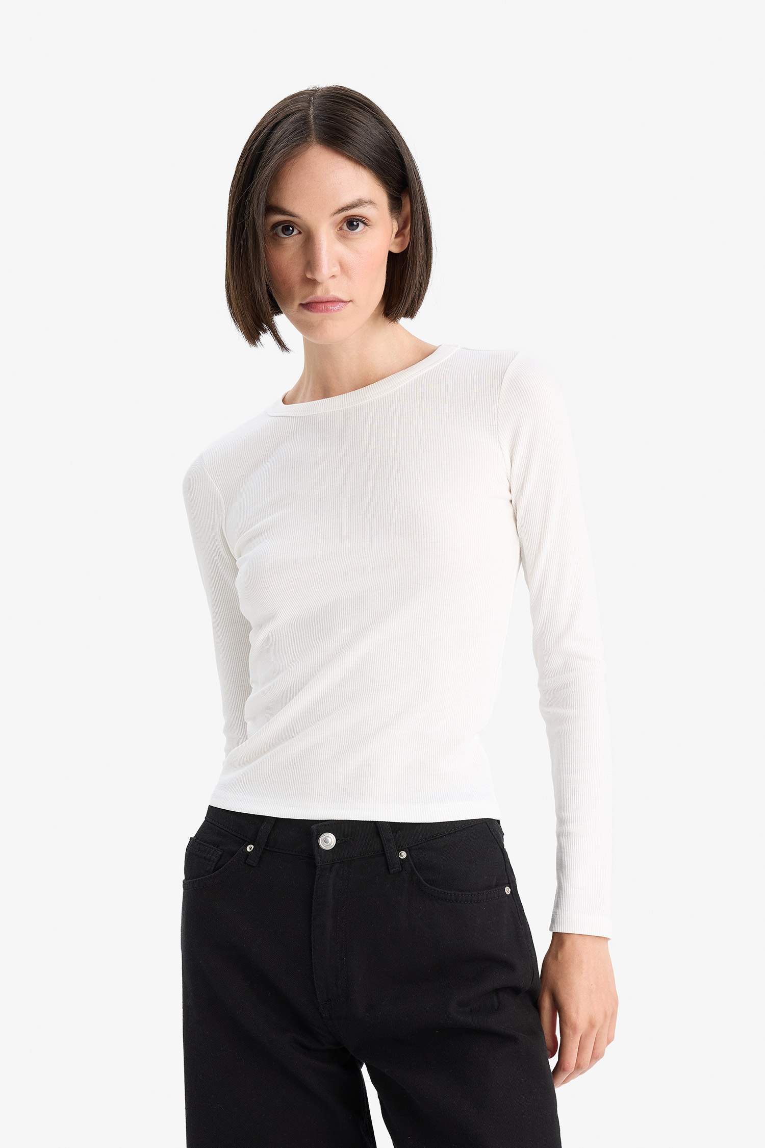 تيشيرت كم طويل عادي ضيق مضلع