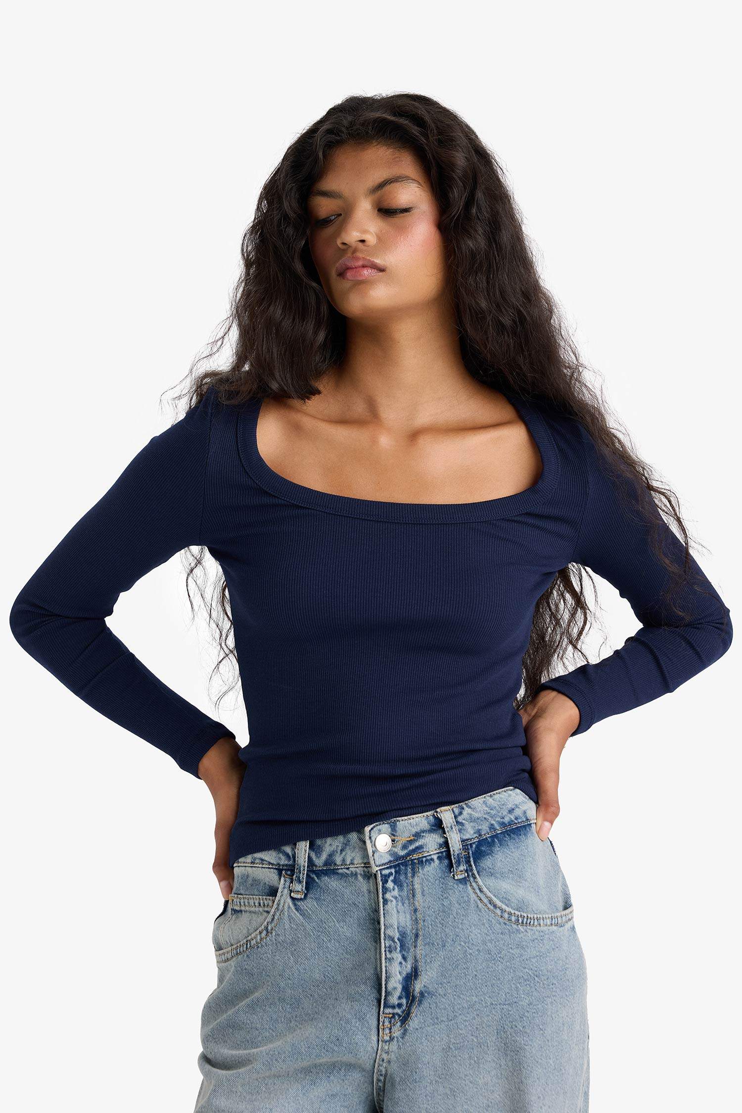 Slim Fit Round Neck Basic Ribbed T-Shirt