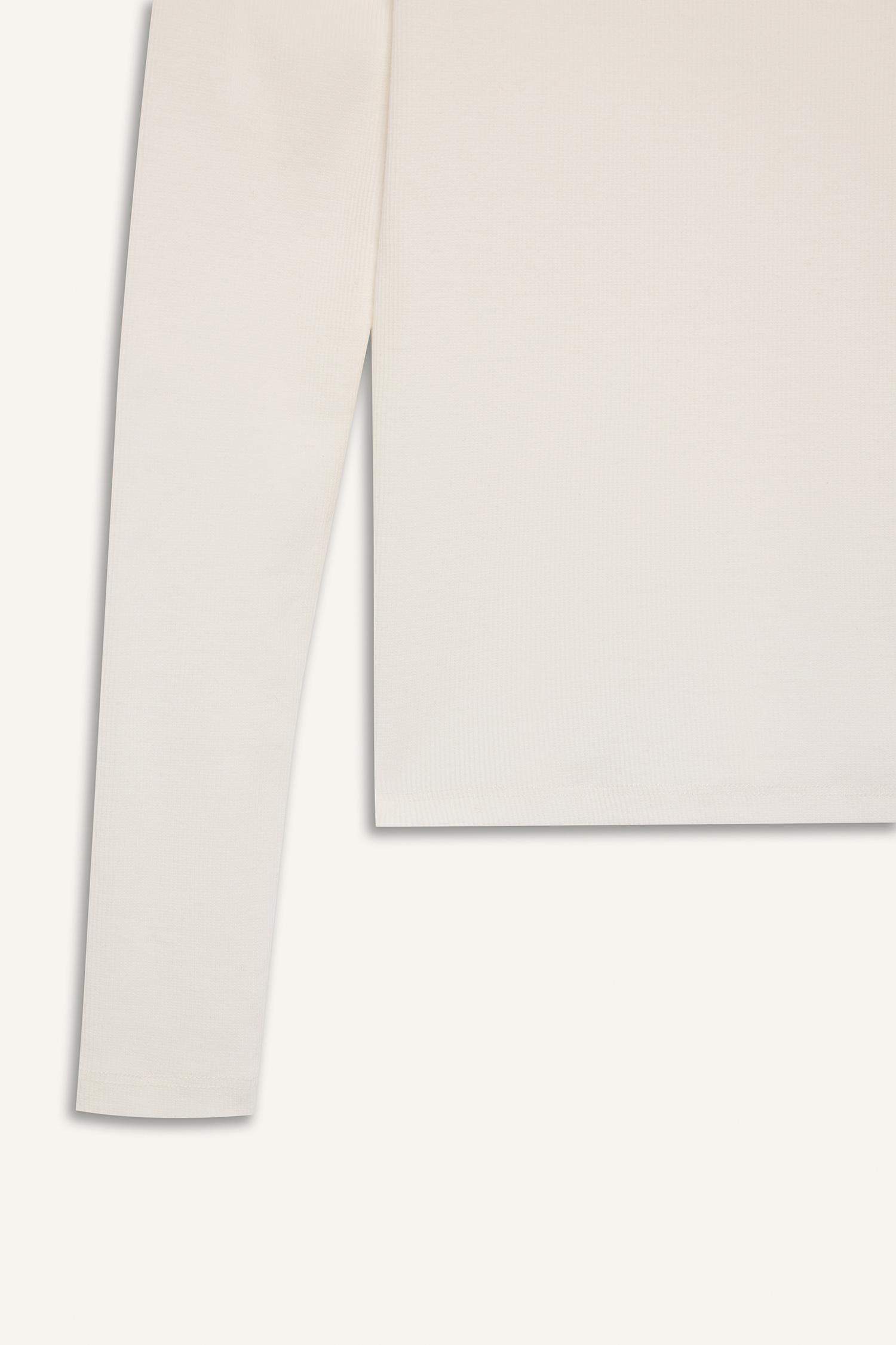 Slim Fit Dar Kesim Basic Düz Fitilli Kaşkorse Uzun Kollu Beyaz Tişört