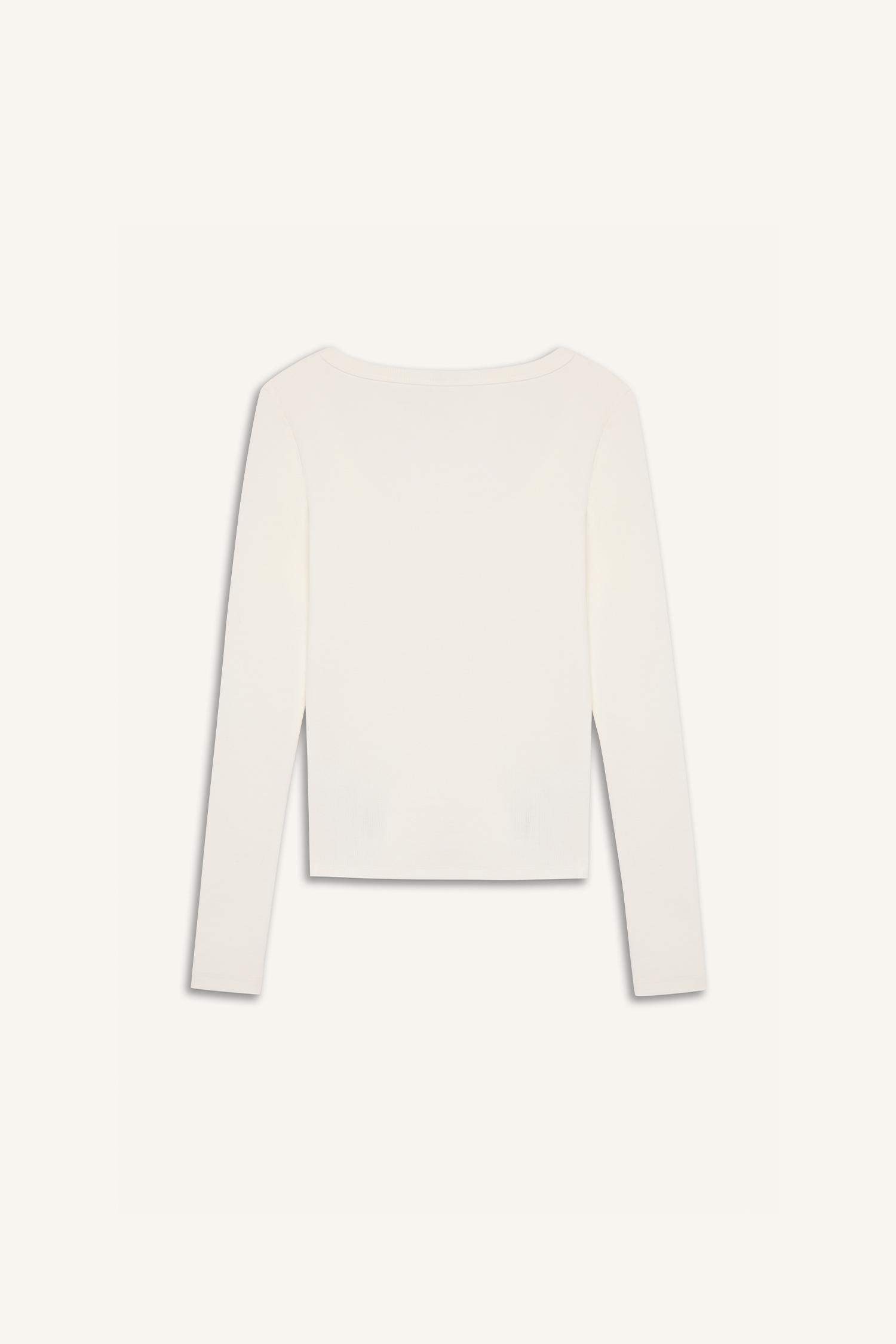 Slim Fit Dar Kesim Basic Düz Fitilli Kaşkorse Uzun Kollu Beyaz Tişört