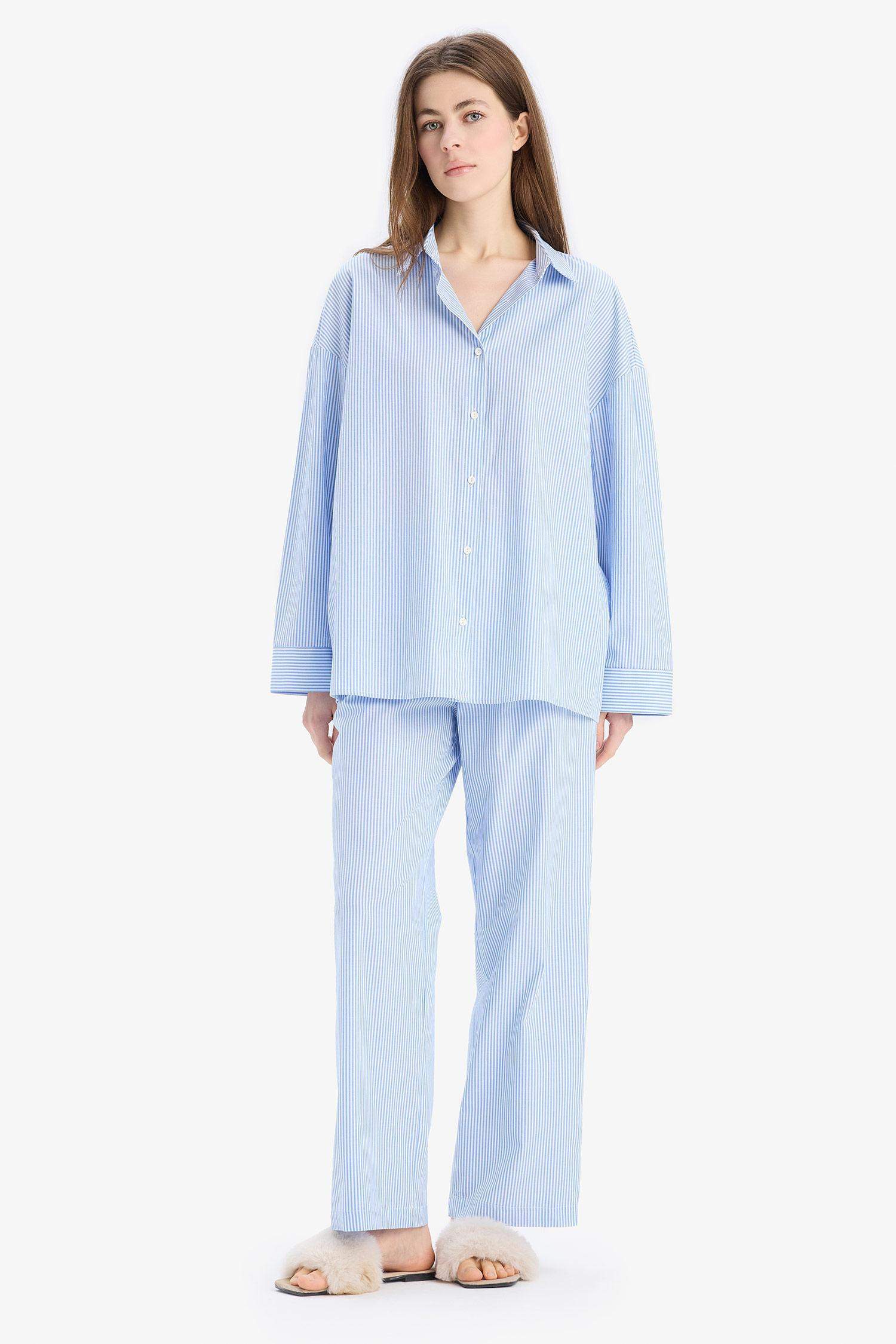 Çizgili Uzun Boy Poplin Pijama Altı-Fall in Love