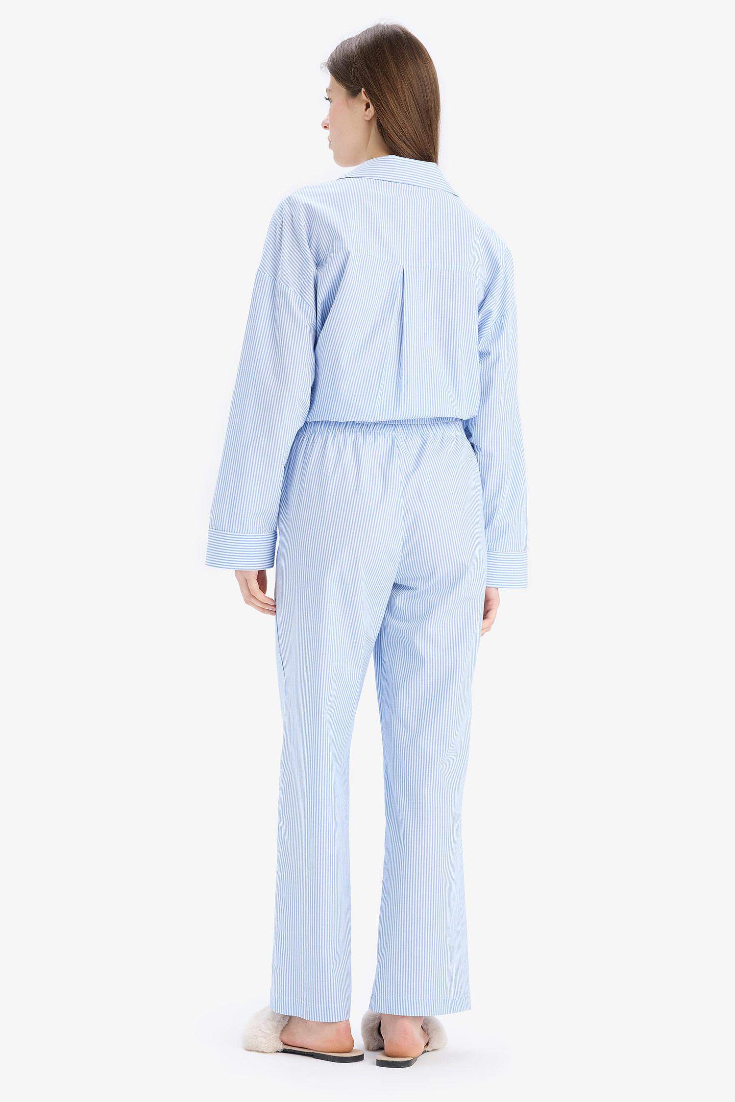 Çizgili Uzun Boy Poplin Pijama Altı-Fall in Love