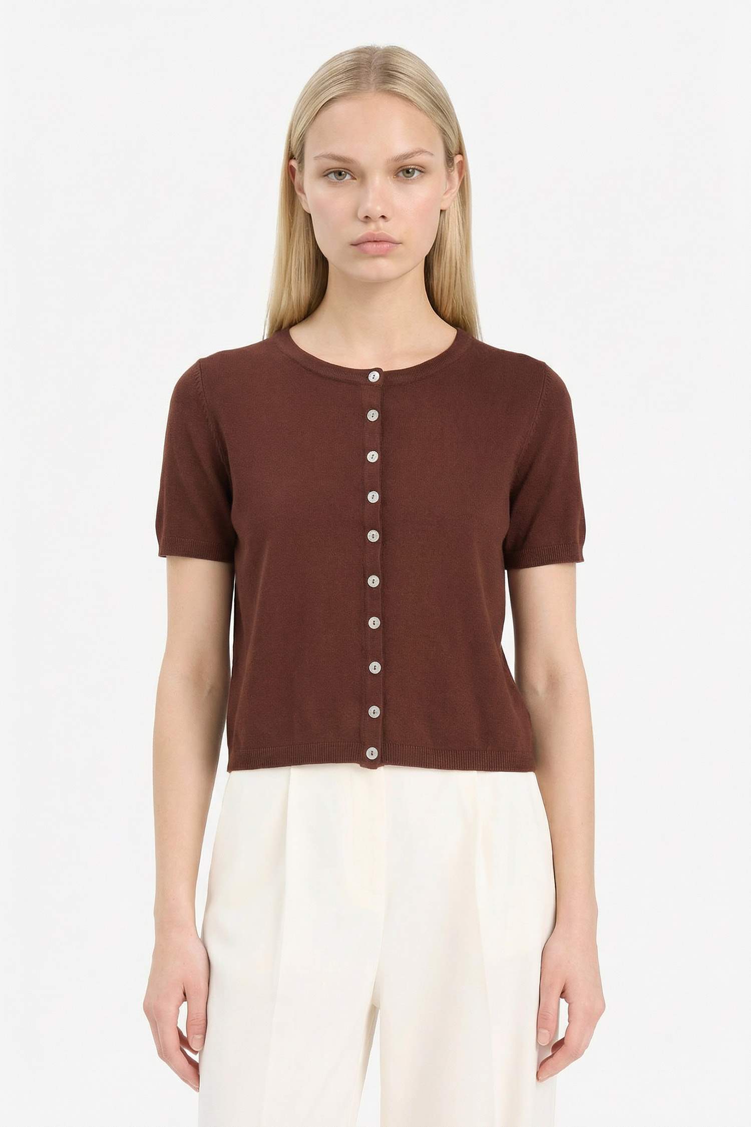 Regular Fit Bisiklet Yaka Düğmeli Kısa Kollu Hırka