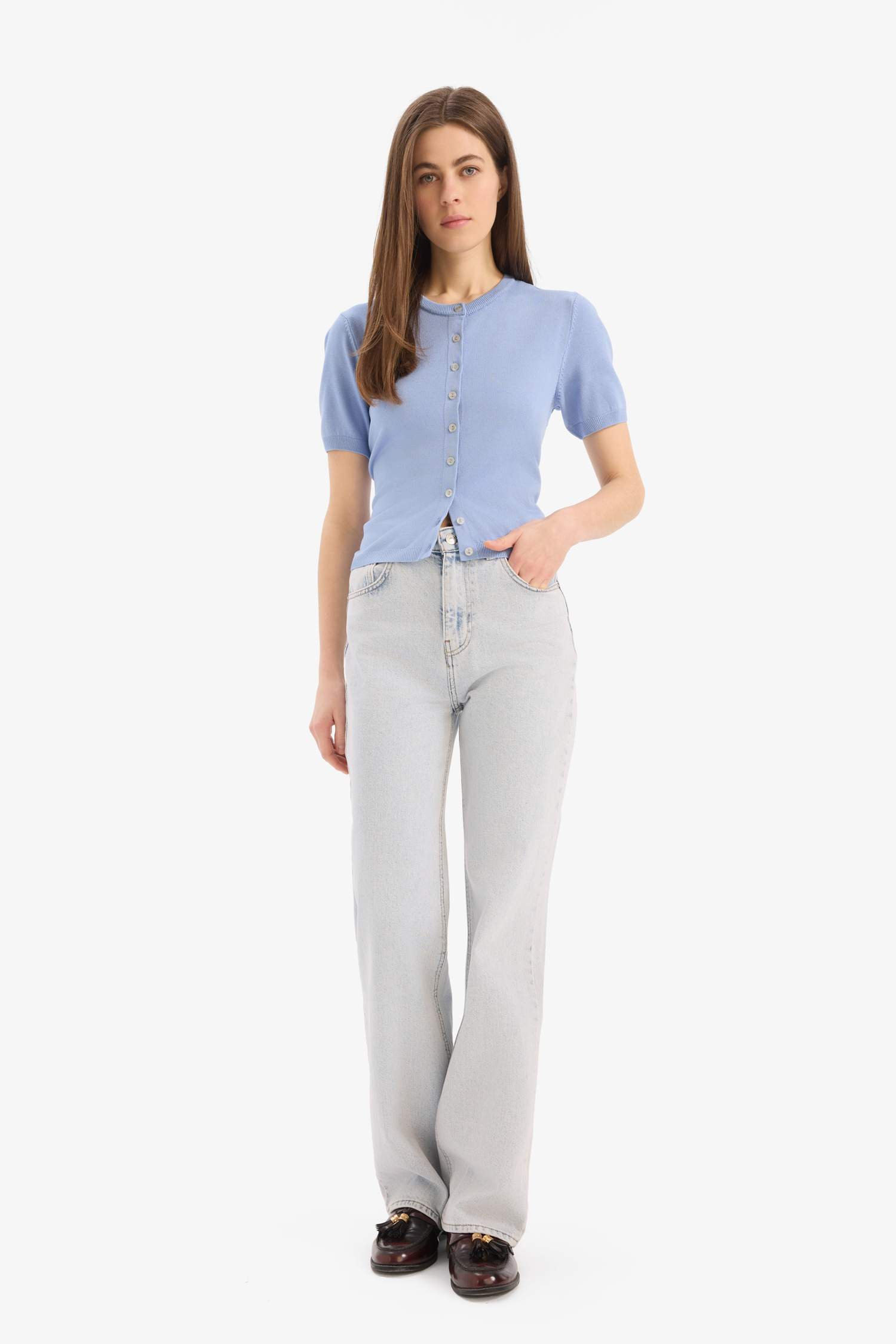 Regular Fit Bisiklet Yaka Basic Düz Triko Hırka