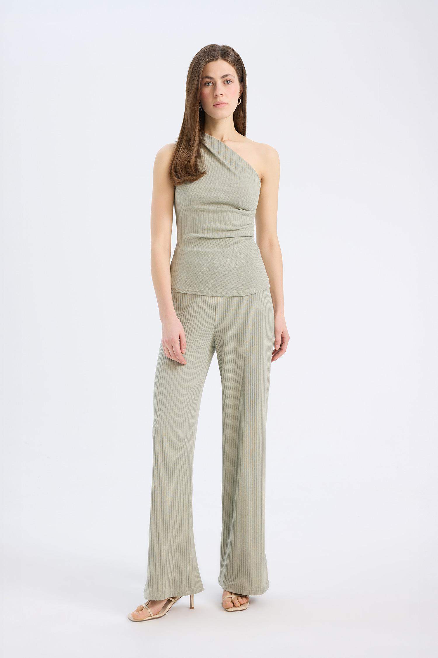 Slim Fit Dar Kesim Tek Omuzlu Fitilli Kaşkorse Atlet