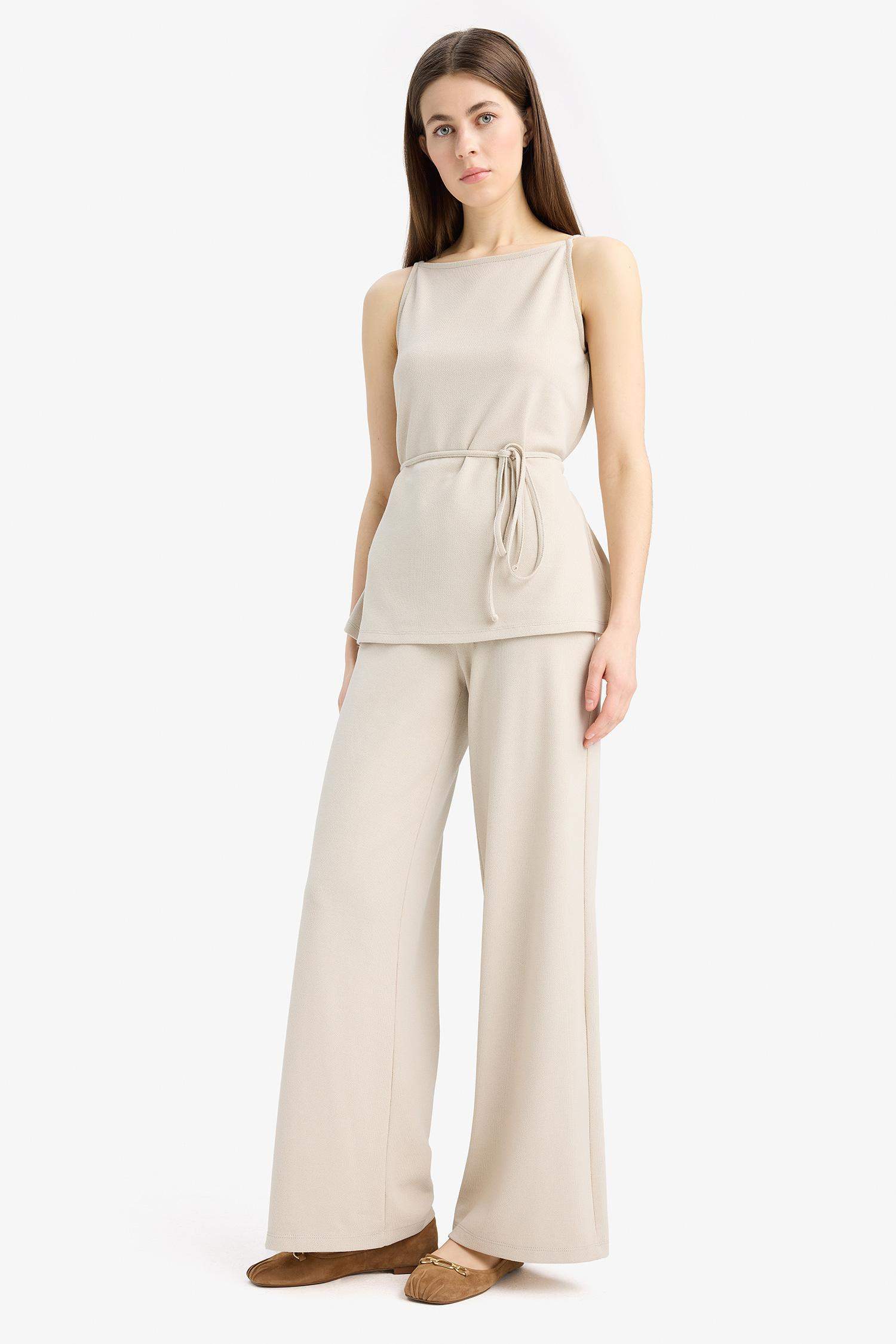 Wide Leg Pique Trousers