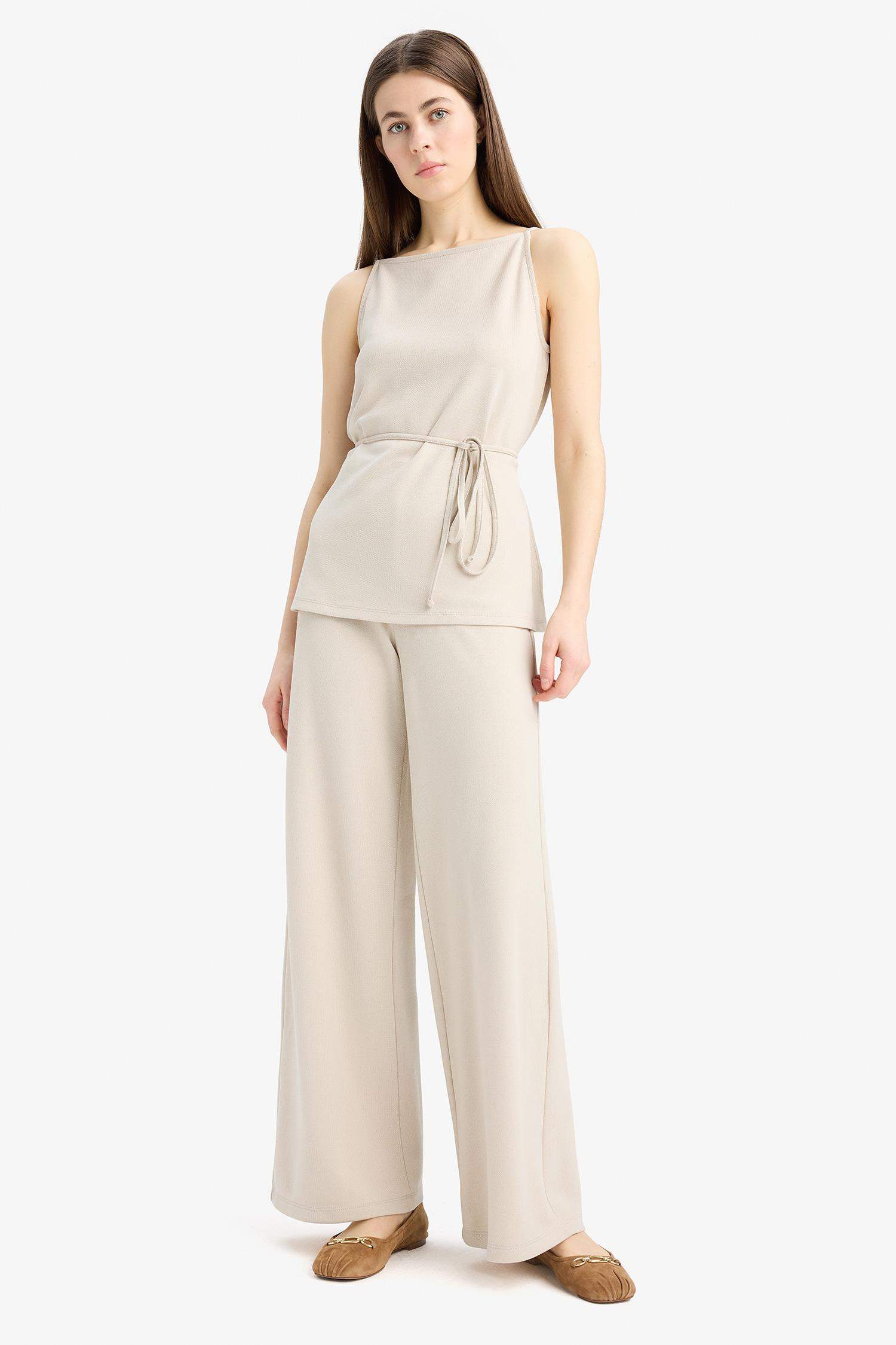 Wide Leg Pique Trousers