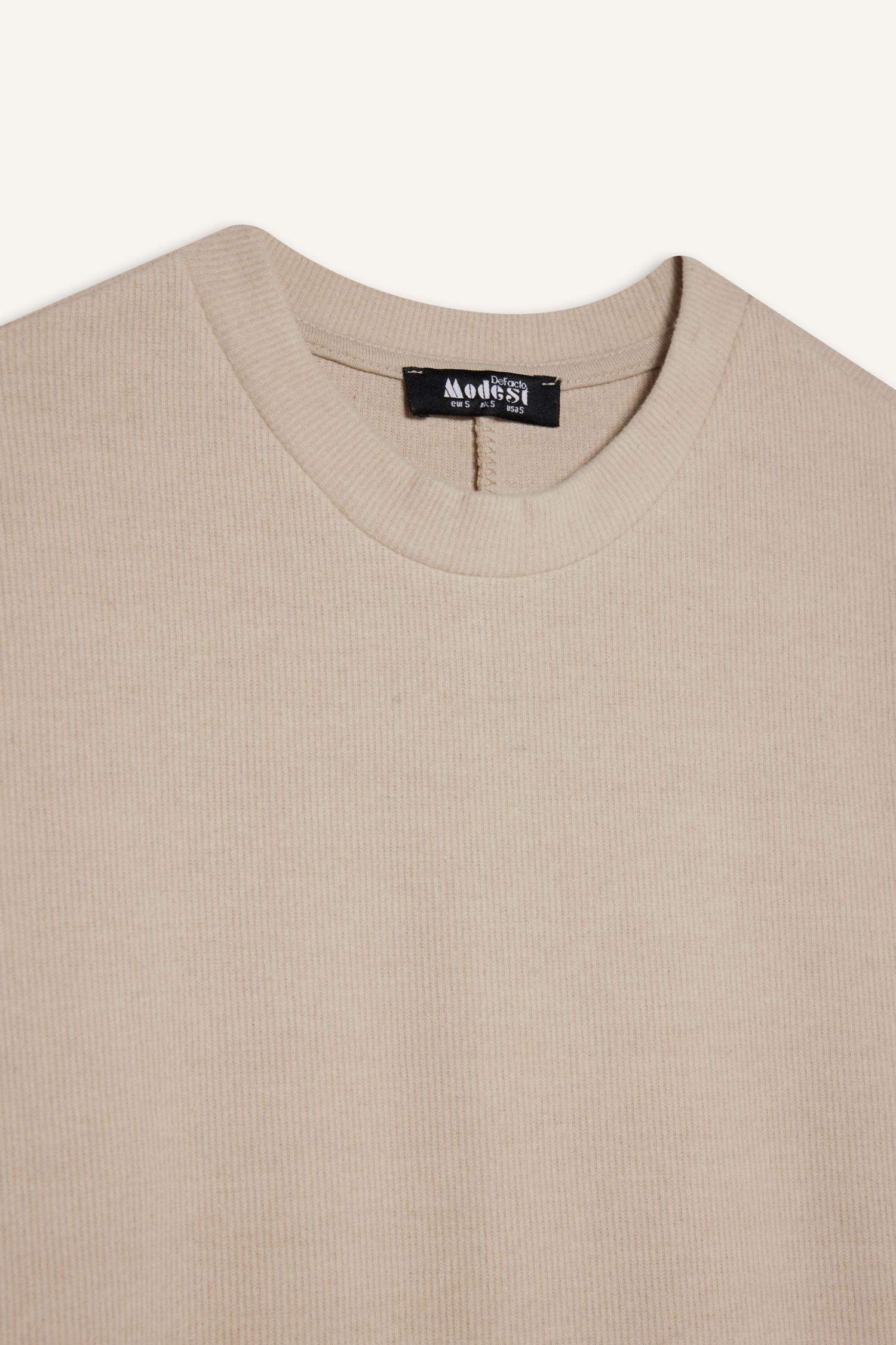 Regular Fit Crew Neck Belted Selanik Fabric Maxi Dress