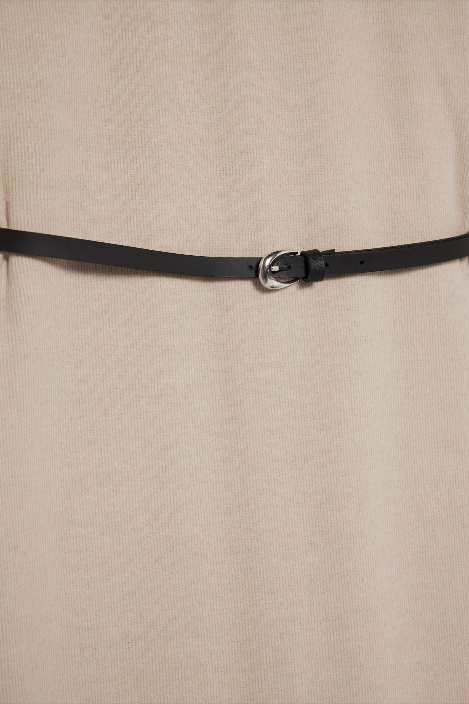 Regular Fit Crew Neck Belted Selanik Fabric Maxi Dress