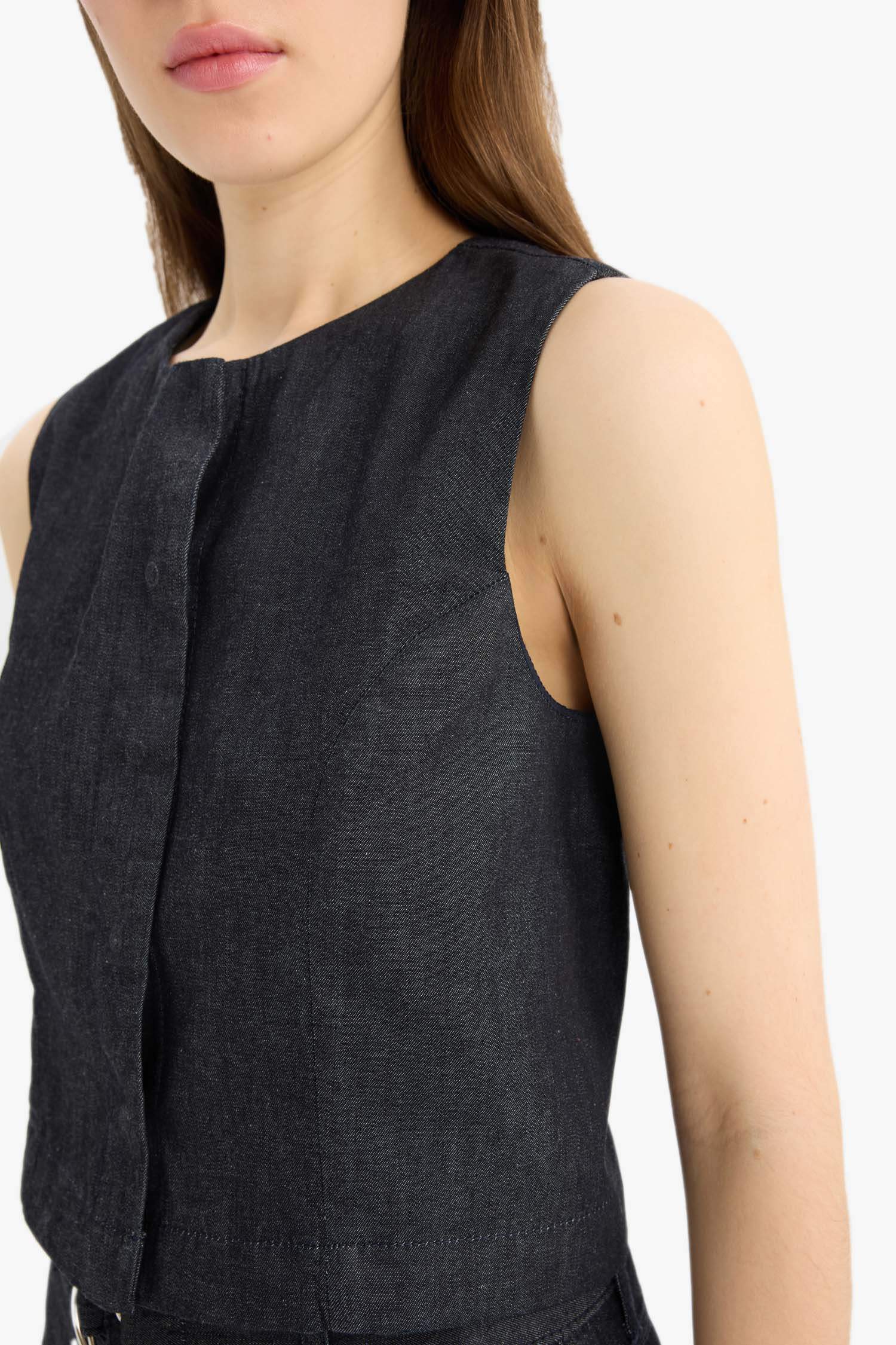 Yıkamalı Soluk Efektli Yumuşak Jean Yelek